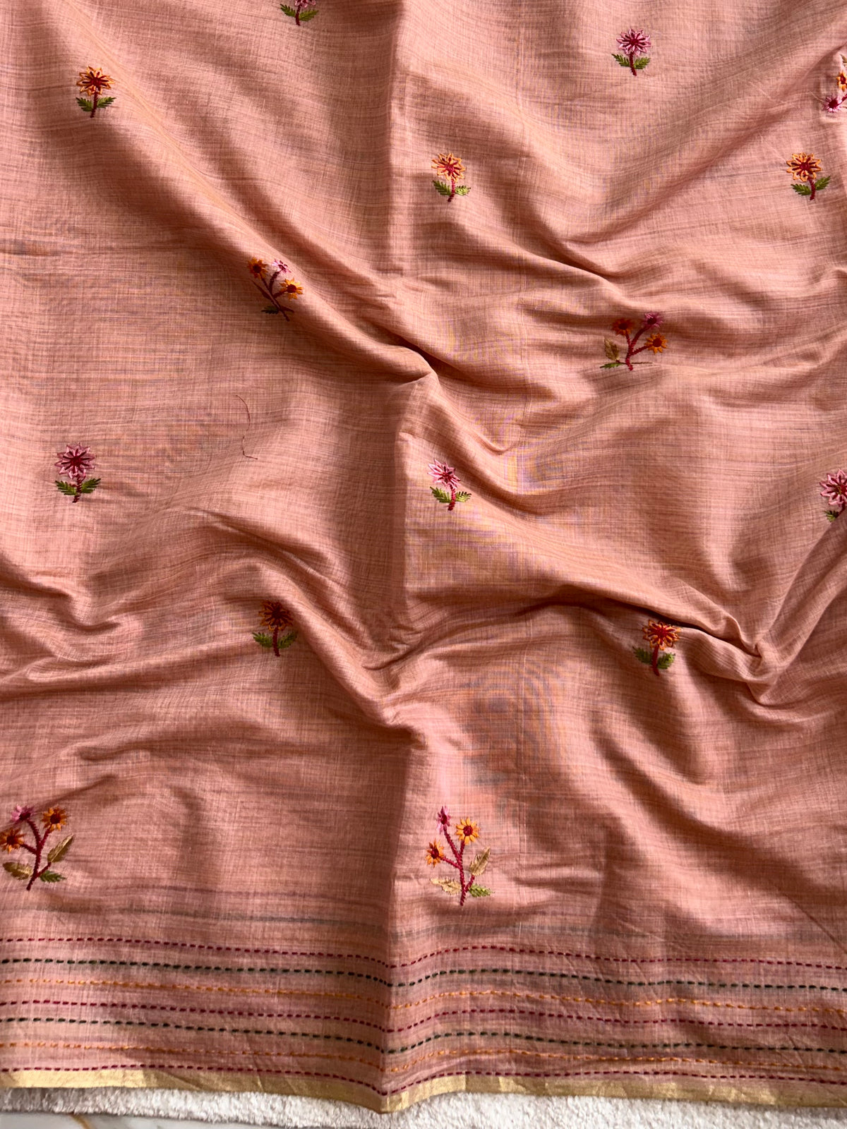 Fiora Botanical Geometric Border Classic Cotton Saree