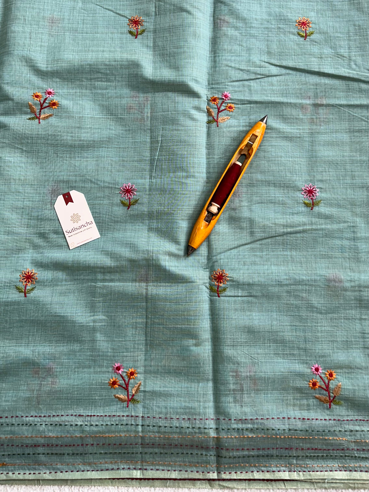 Fiora Botanical Geometric Border Classic Cotton Saree