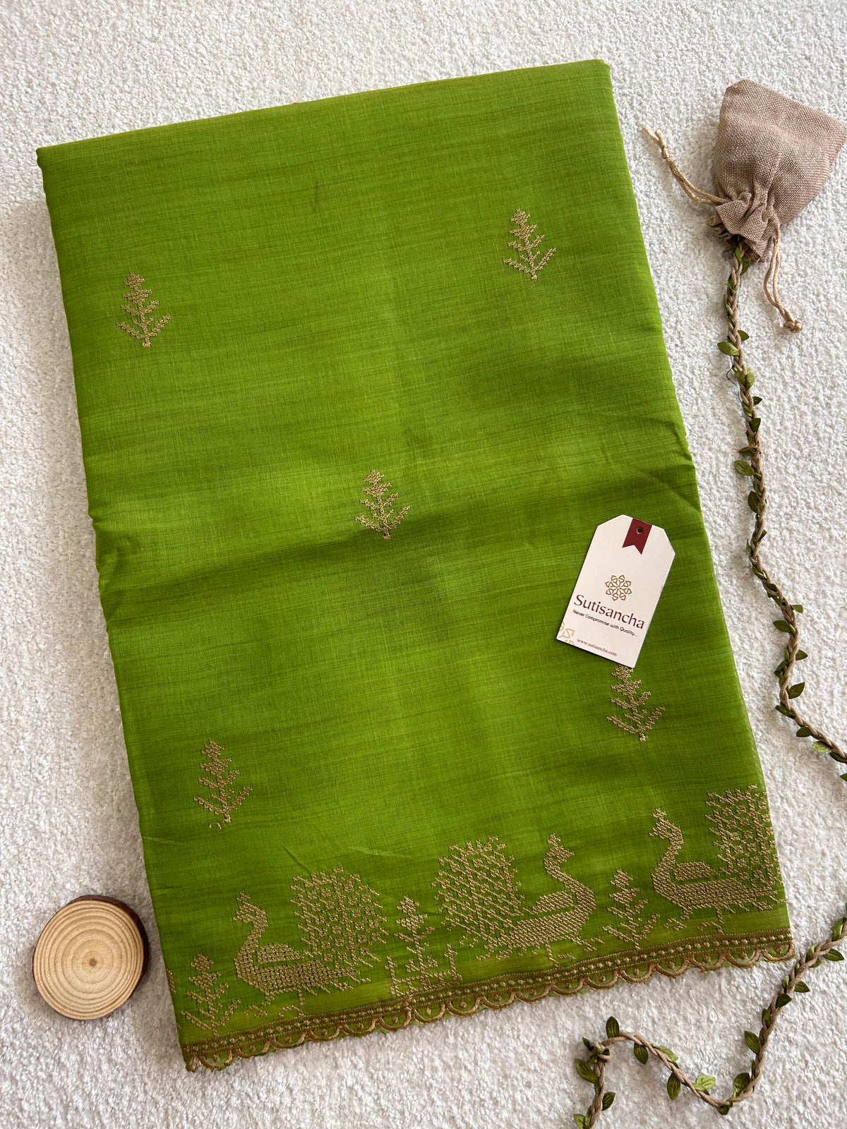 Peacock Heritage Border Classic Cotton Saree