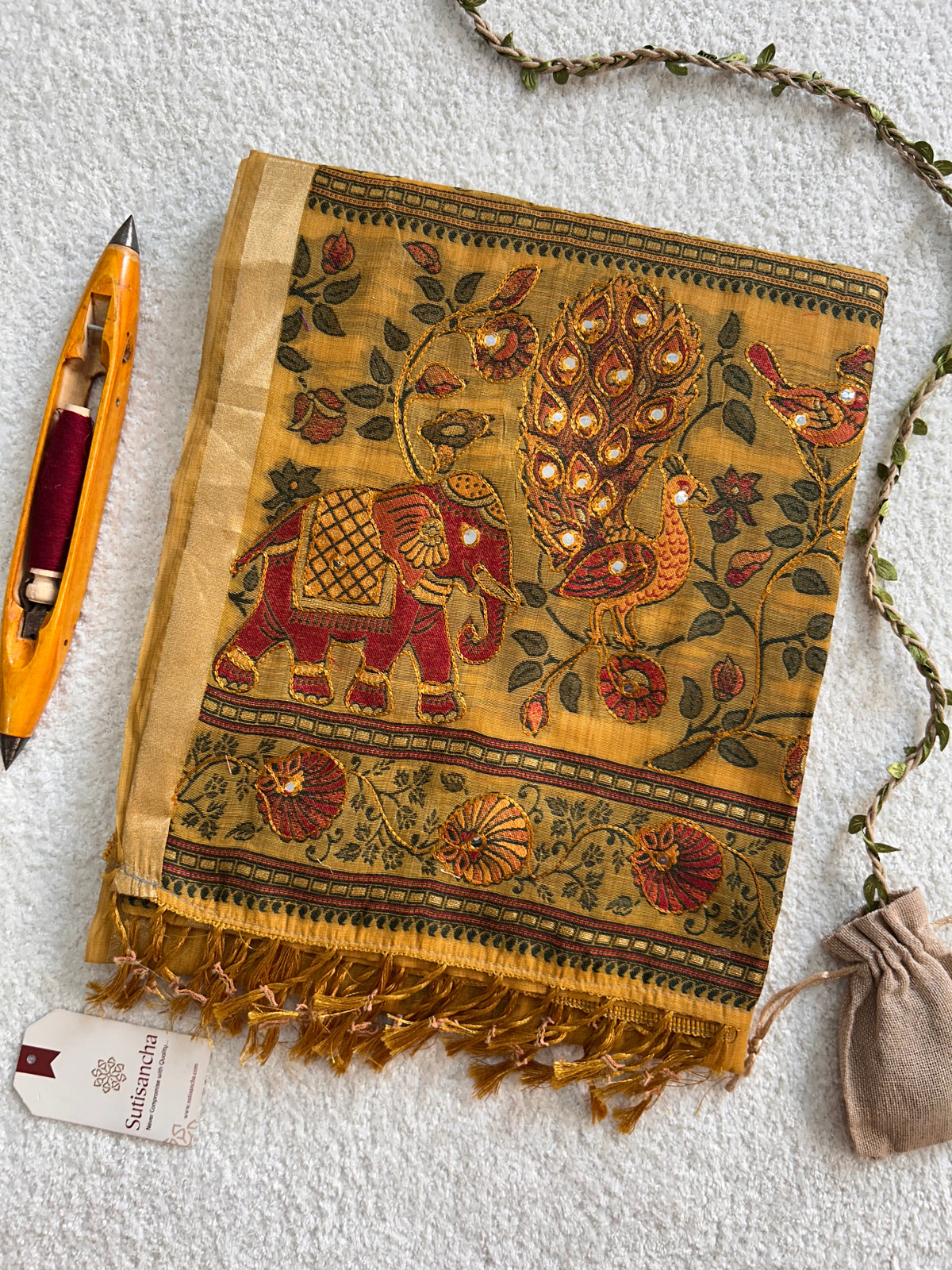 Gajraani Heritage Elephant Peacock Cotton Saree