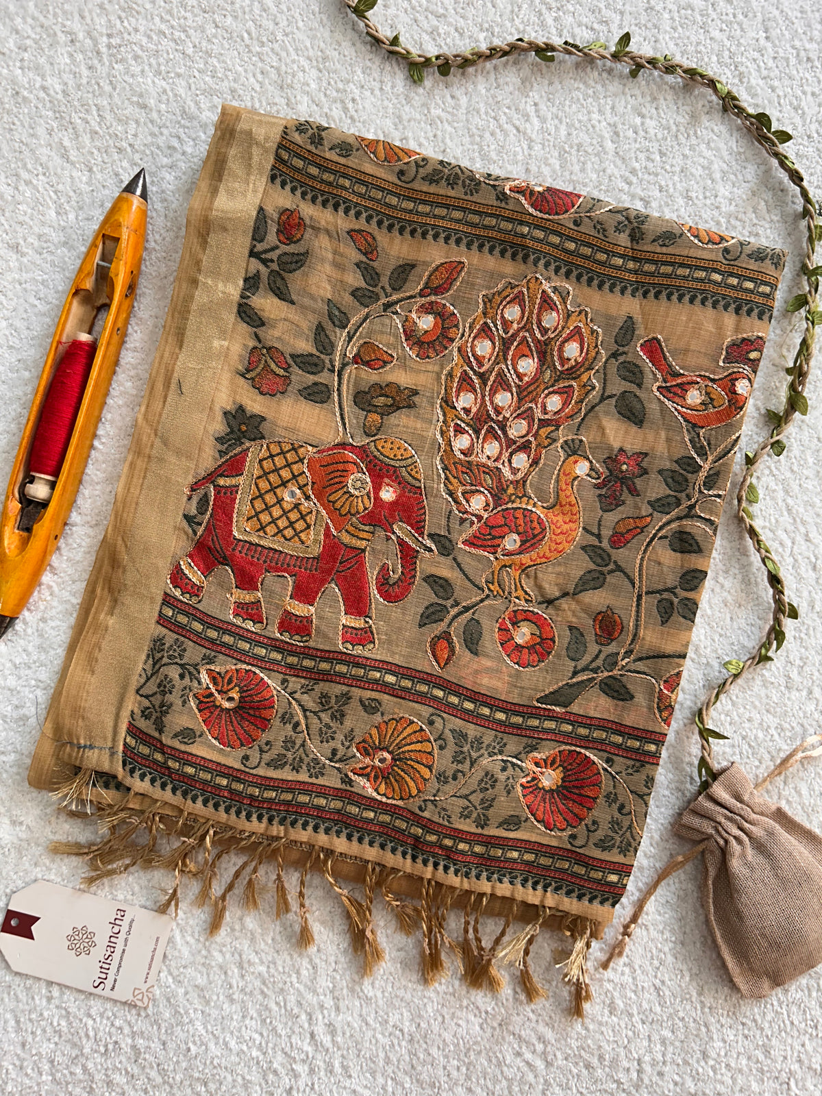 Gajraani Heritage Elephant Peacock Cotton Saree