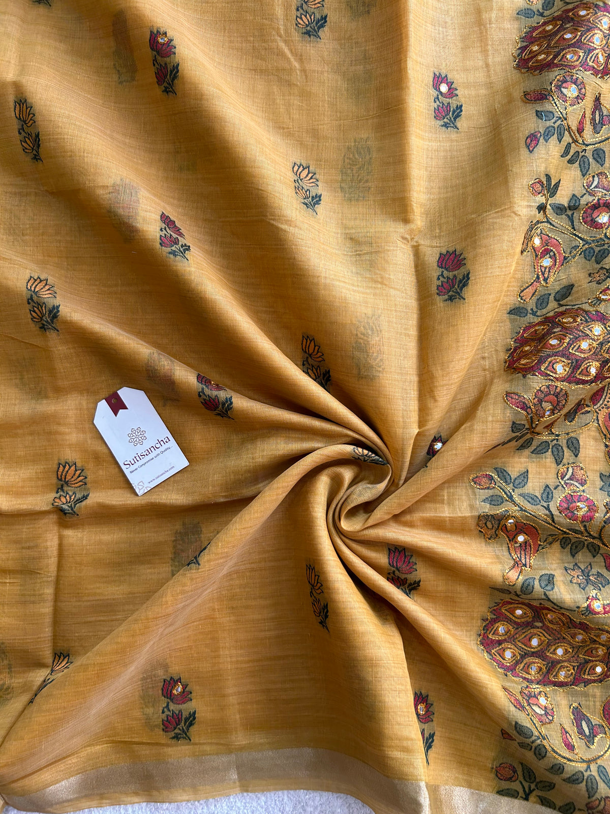 Gajraani Heritage Elephant Peacock Cotton Saree