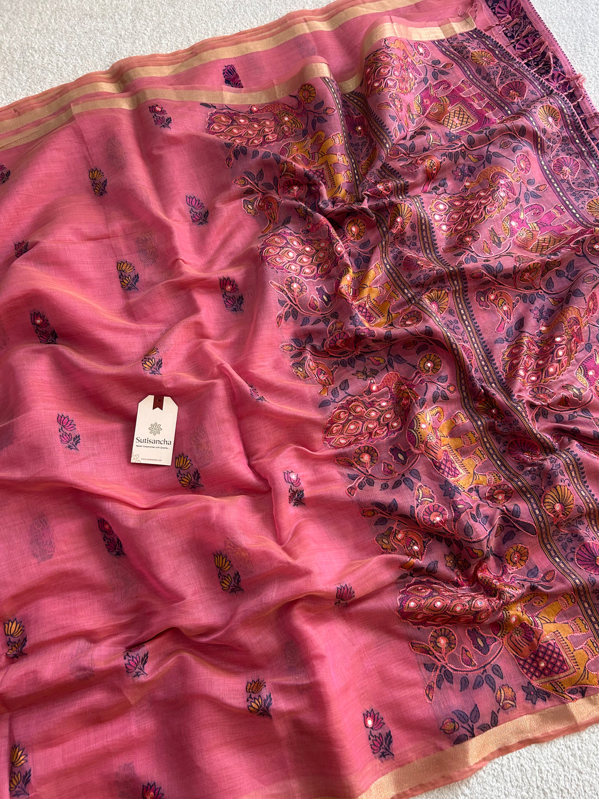 Gajraani Heritage Elephant Peacock Cotton Saree