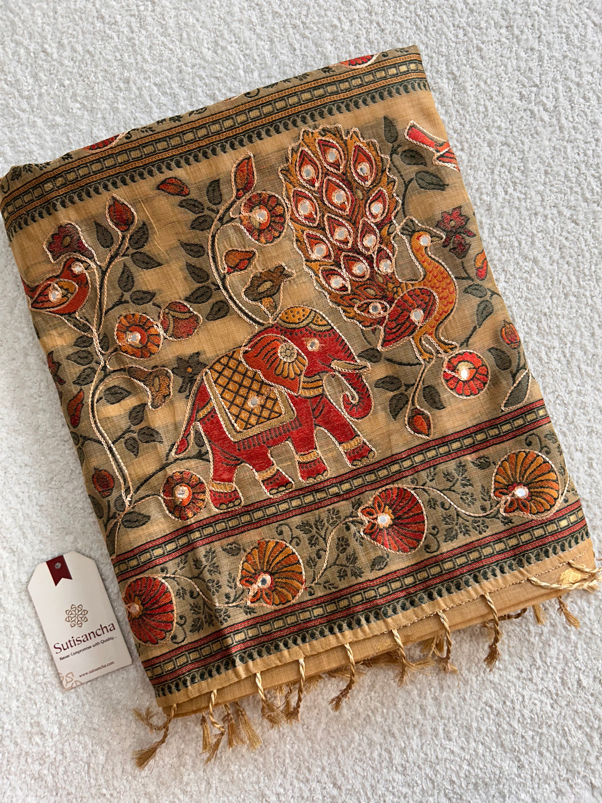 Gajraani Heritage Elephant Peacock Cotton Saree