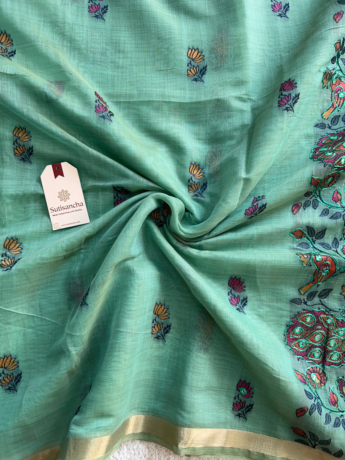 Gajraani Heritage Elephant Peacock Cotton Saree