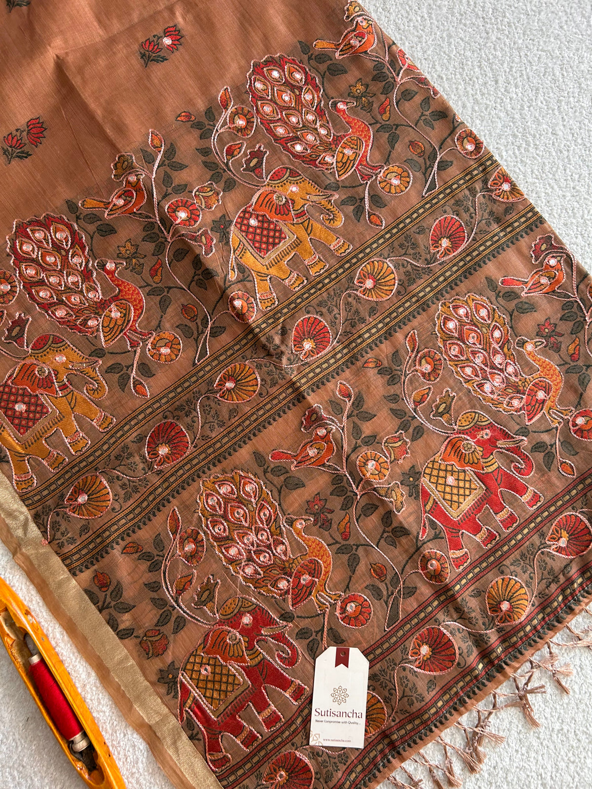 Gajraani Heritage Elephant Peacock Cotton Saree