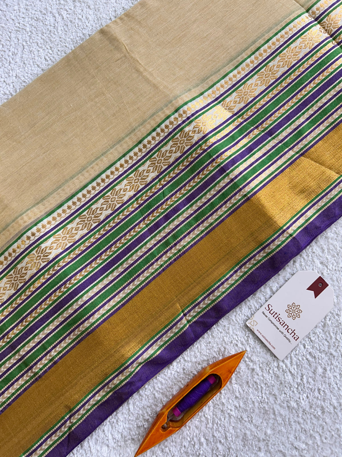 Beige Pure Mul Cotton Saree with Regal Zari Border