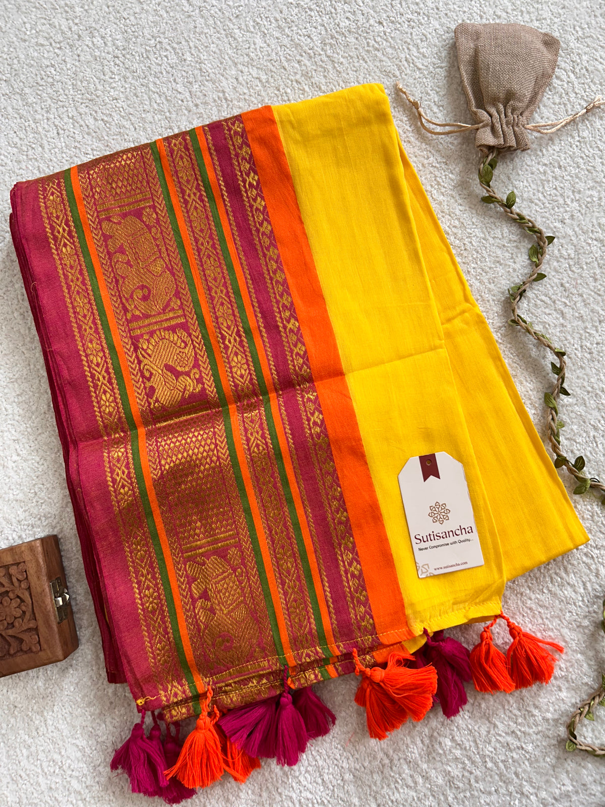 Yellow Pure Mul Cotton Saree with Traditional Golden Zari Heritage Border