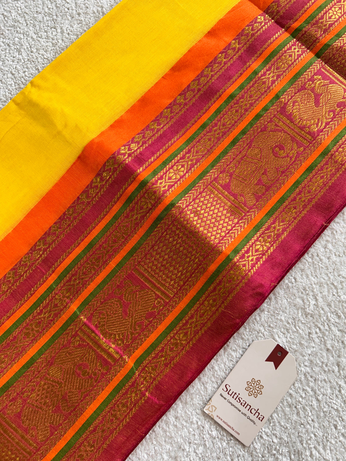 Yellow Pure Mul Cotton Saree with Traditional Golden Zari Heritage Border