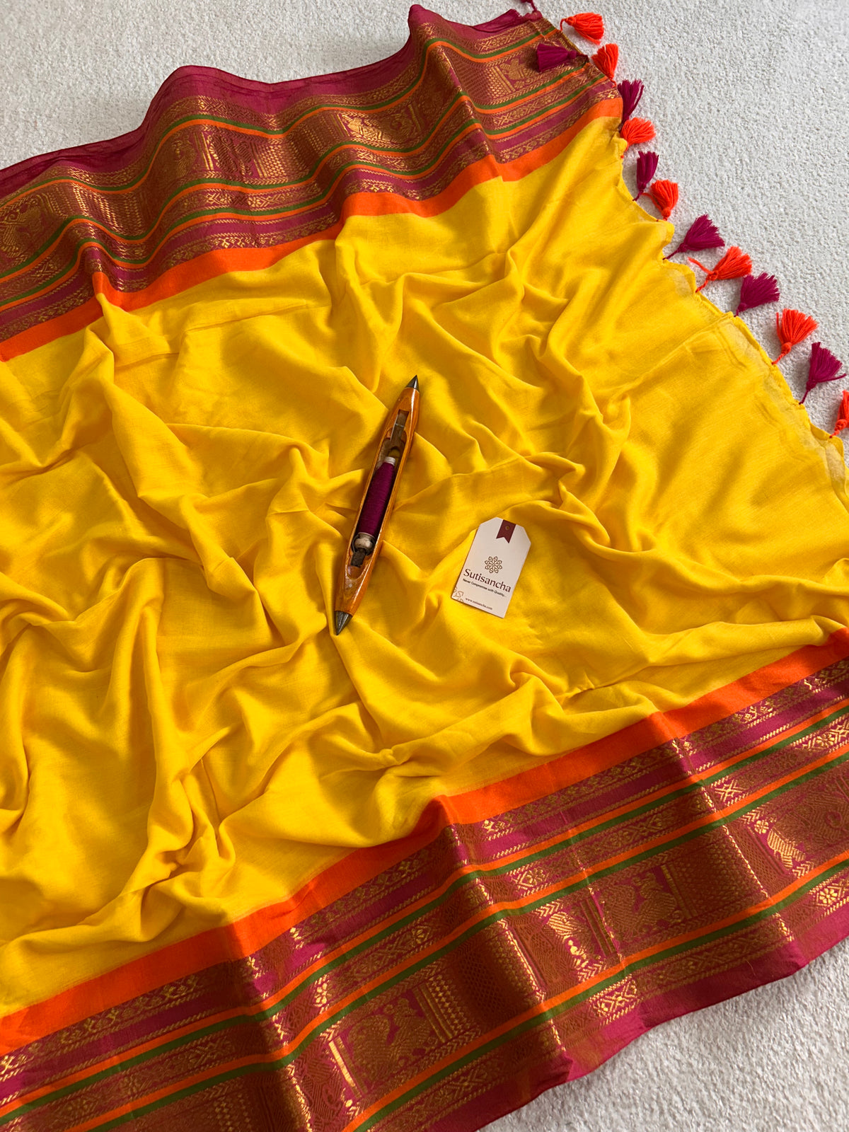 Yellow Pure Mul Cotton Saree with Traditional Golden Zari Heritage Border