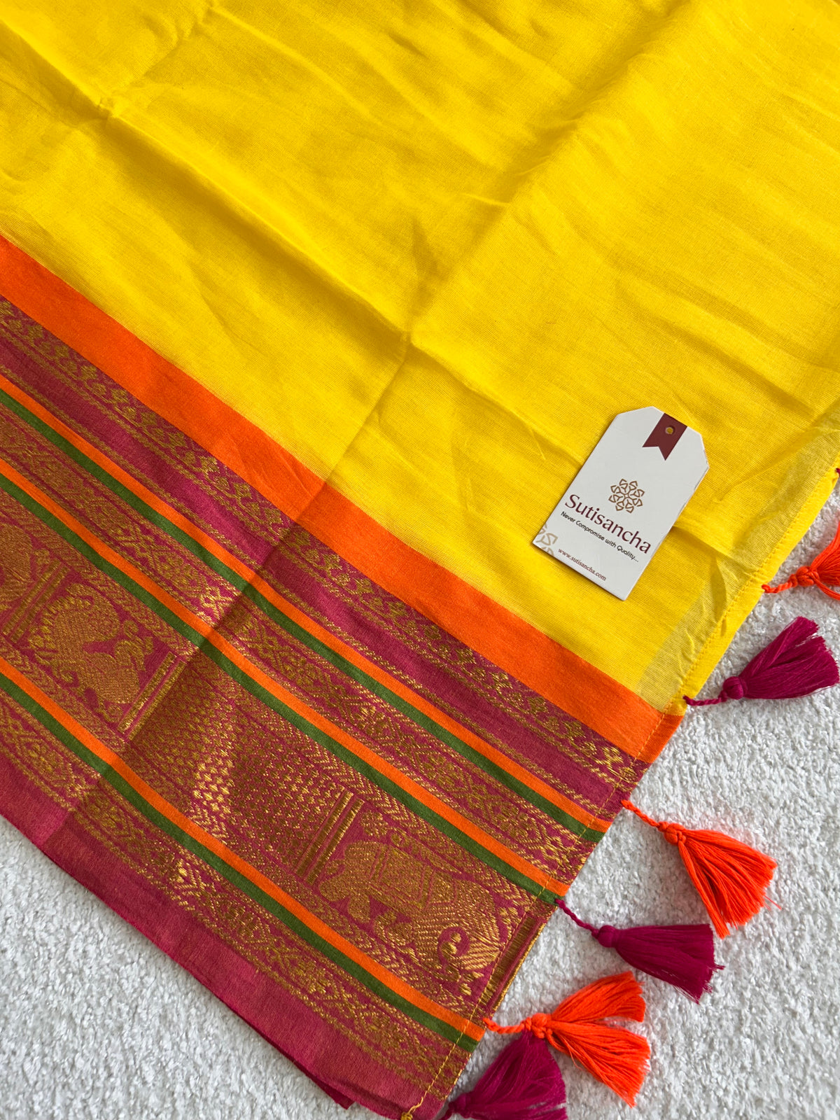 Yellow Pure Mul Cotton Saree with Traditional Golden Zari Heritage Border