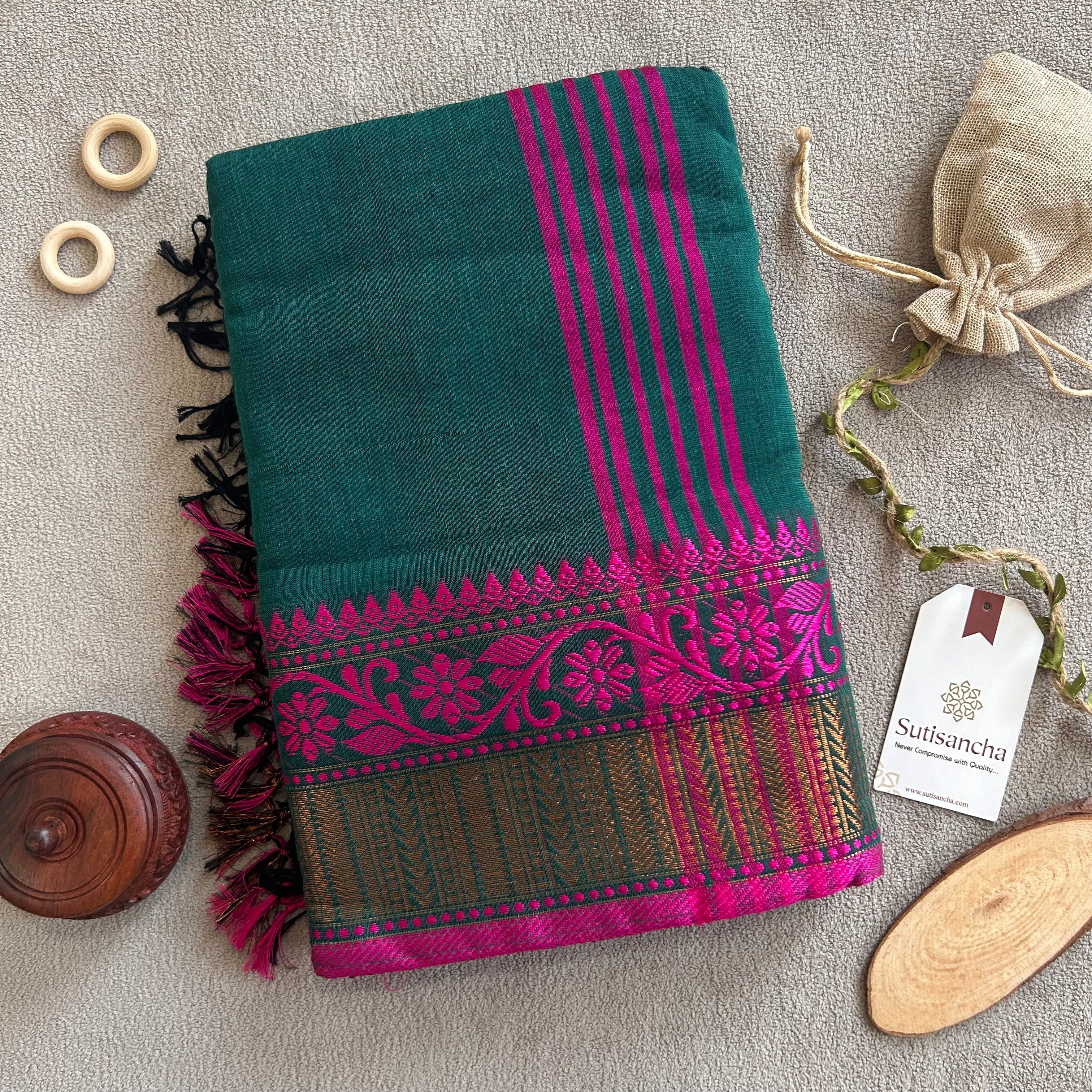 Sutisancha Heritage Bengal Cotton Saree with Timeless Weave