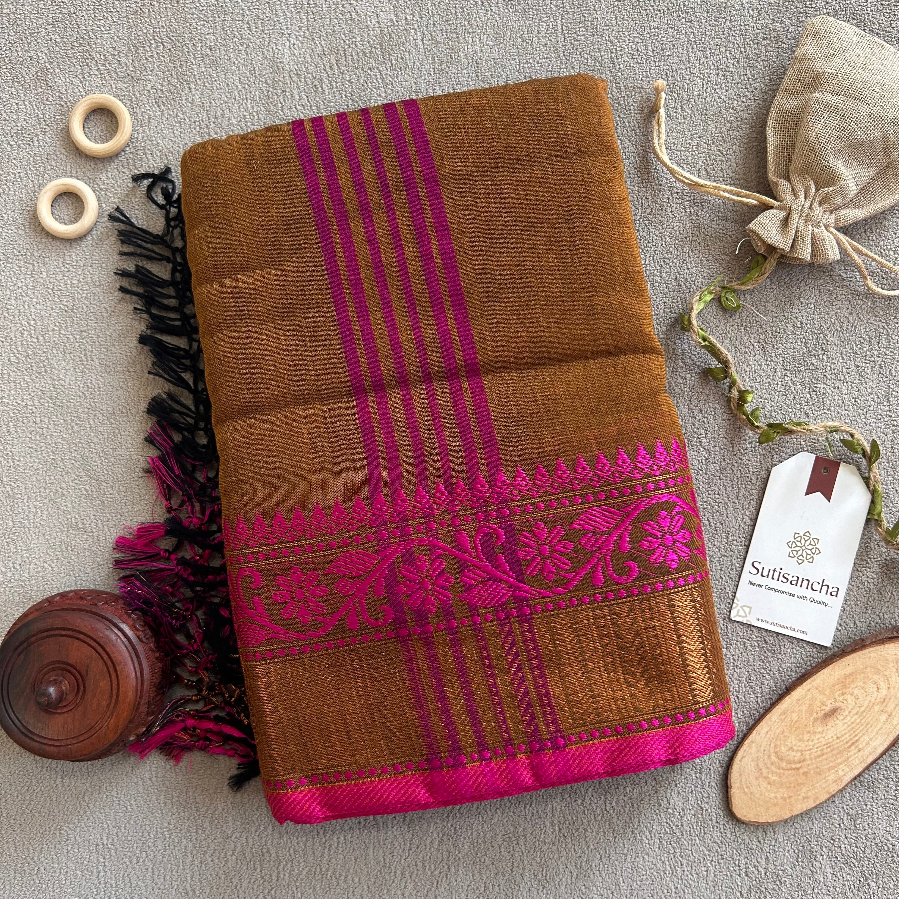 Sutisancha Heritage Bengal Cotton Saree with Timeless Weave