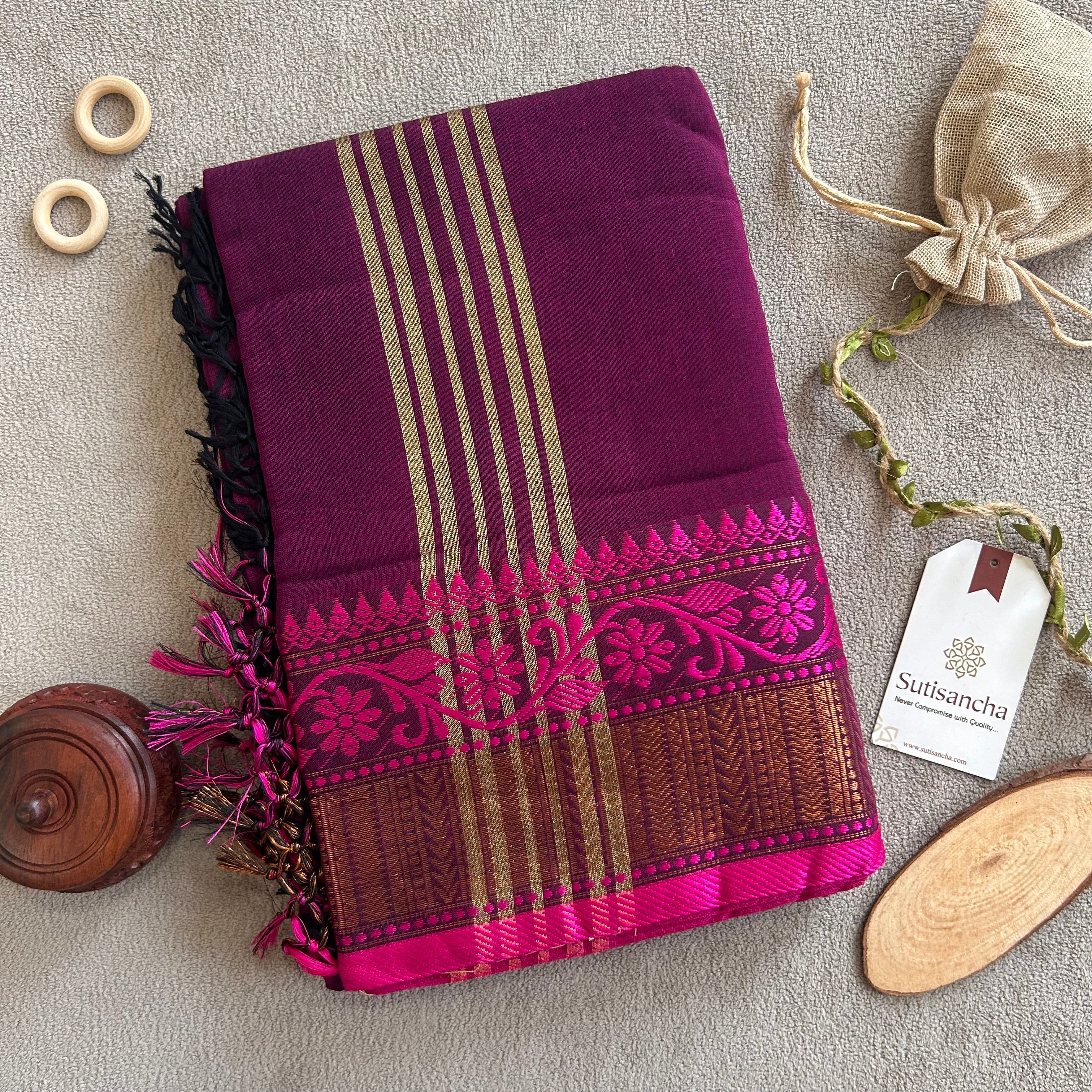 Sutisancha Heritage Bengal Cotton Saree with Timeless Weave