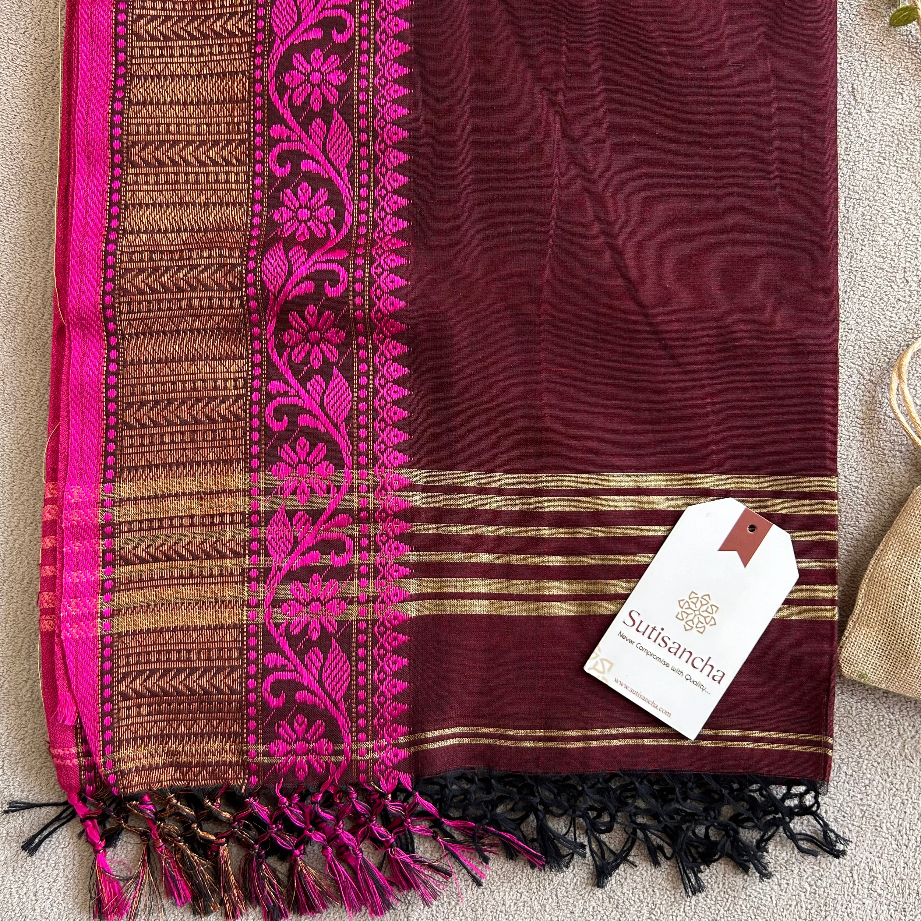 Sutisancha Heritage Bengal Cotton Saree with Timeless Weave