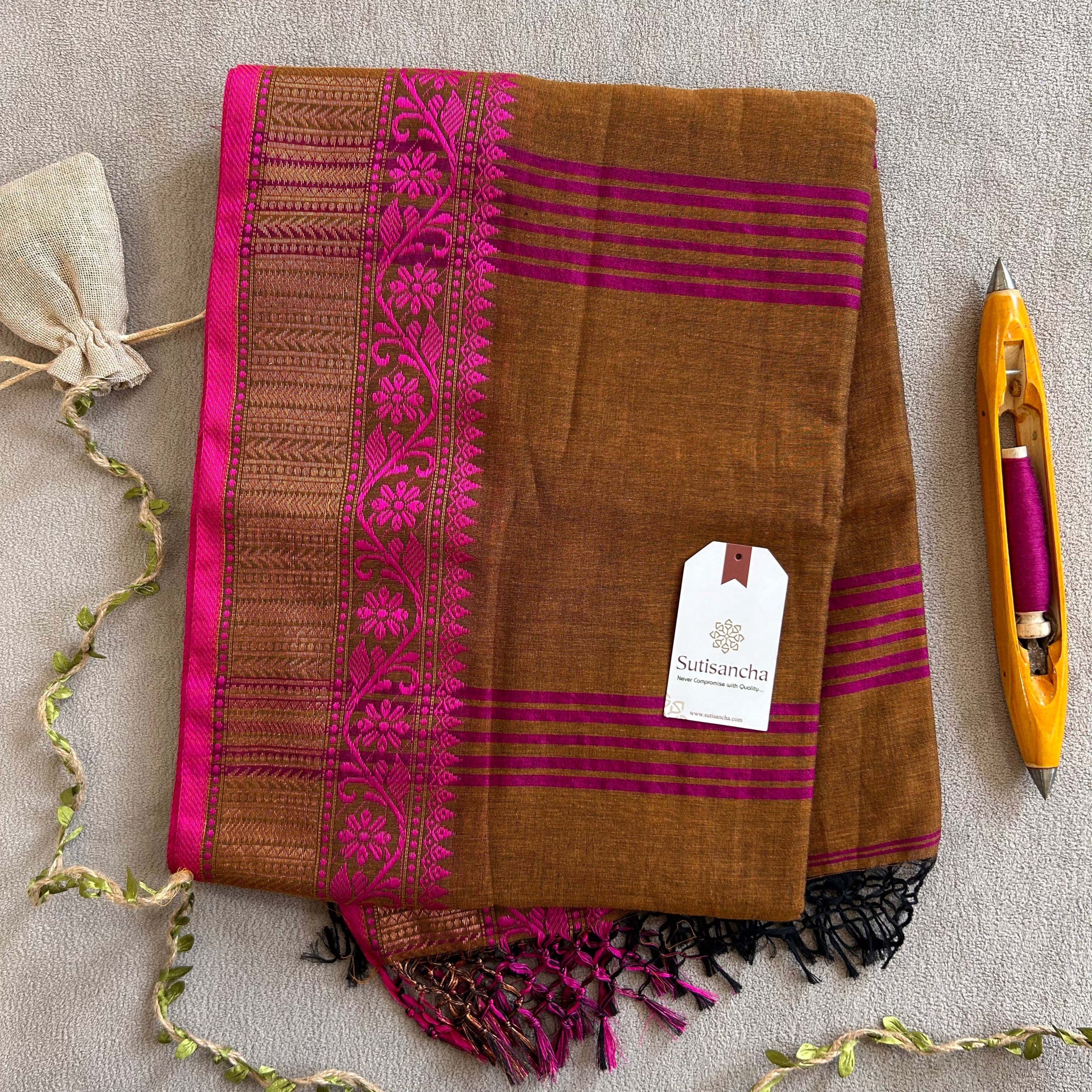 Sutisancha Heritage Bengal Cotton Saree with Timeless Weave