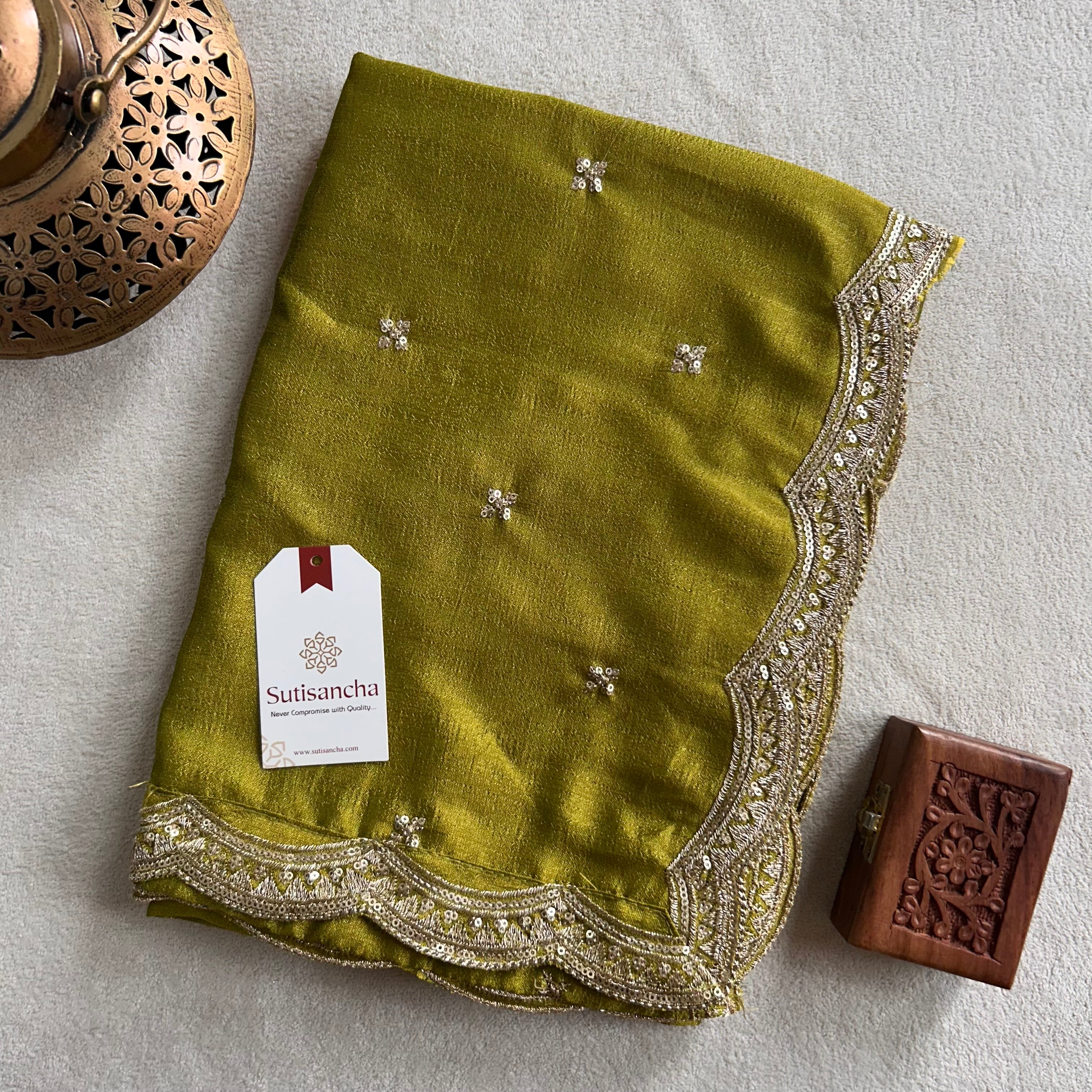 Elegant Vichitra Silk Dupatta with Intricate Thread Work Border by Sutisancha