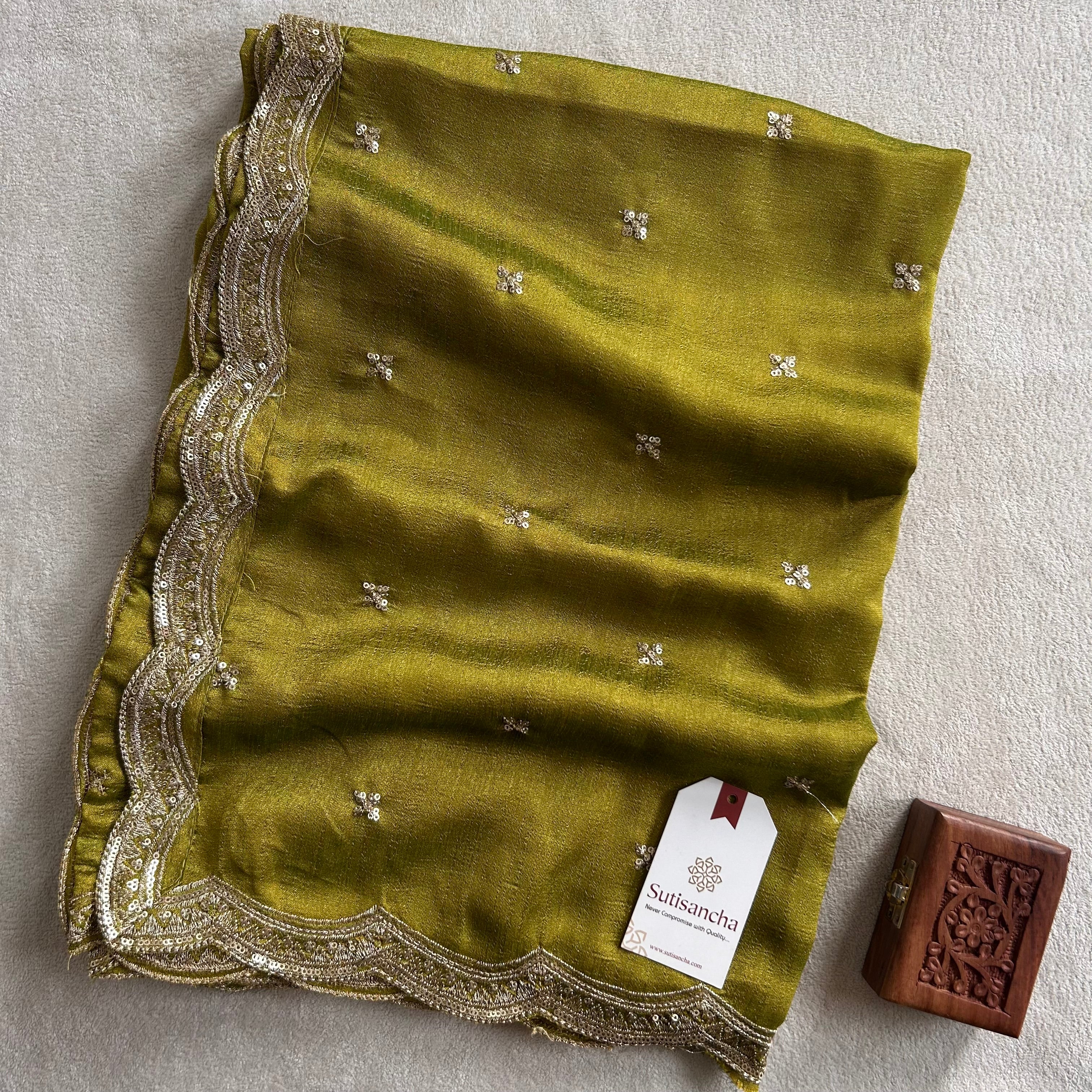 Elegant Vichitra Silk Dupatta with Intricate Thread Work Border by Sutisancha