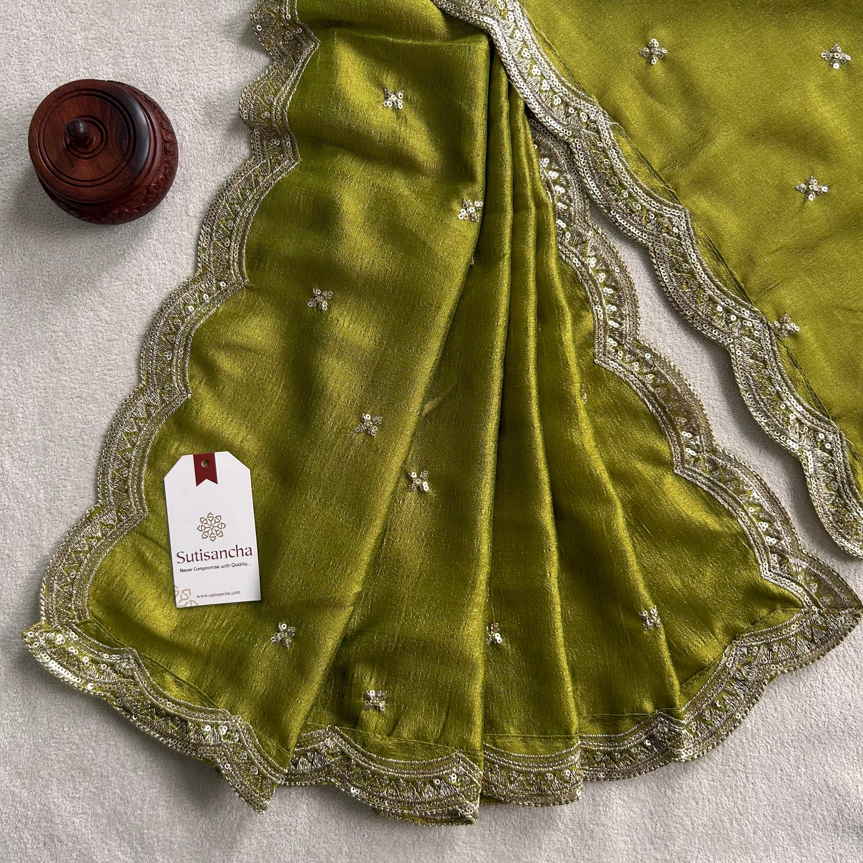 Elegant Vichitra Silk Dupatta with Intricate Thread Work Border by Sutisancha