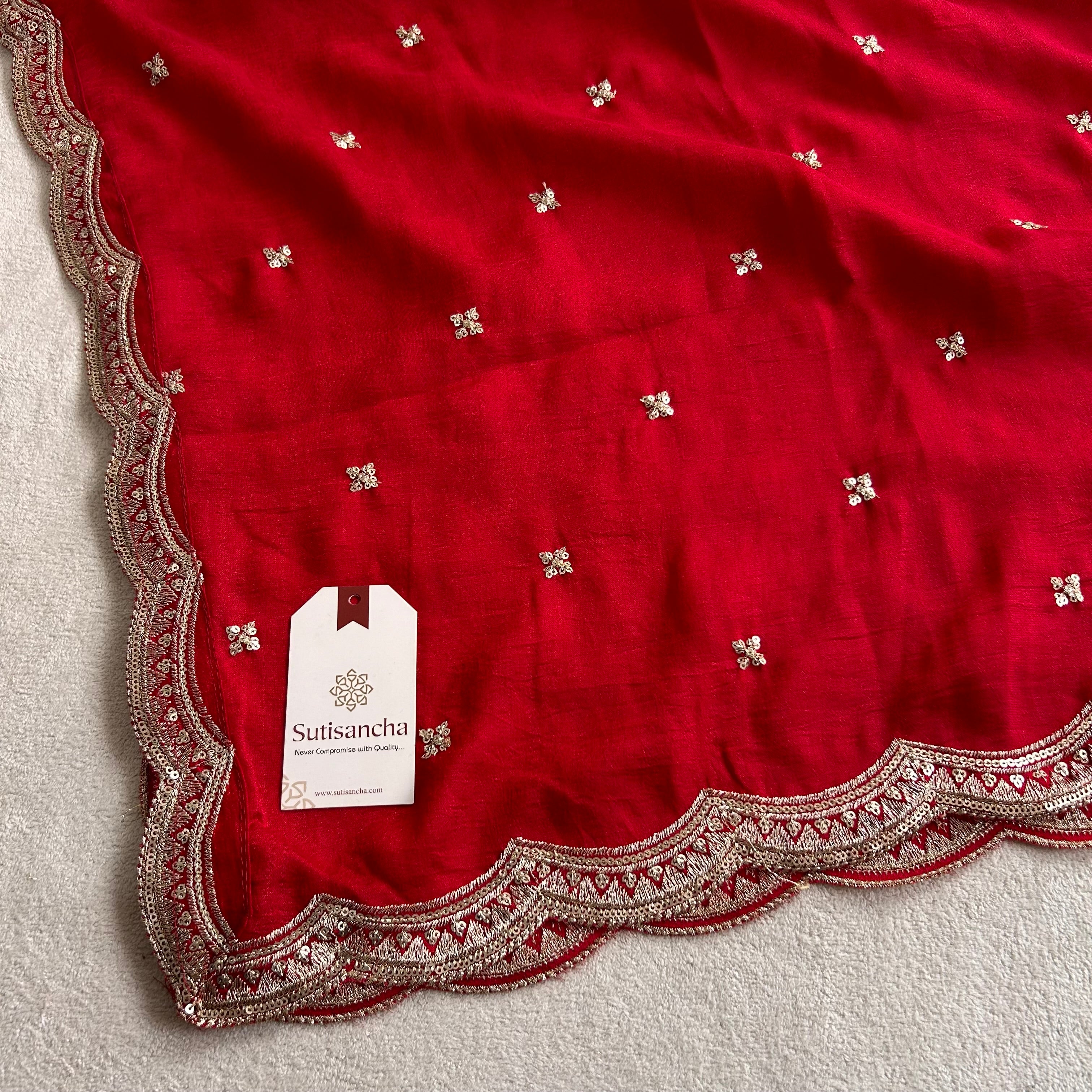 Elegant Vichitra Silk Dupatta with Intricate Thread Work Border by Sutisancha