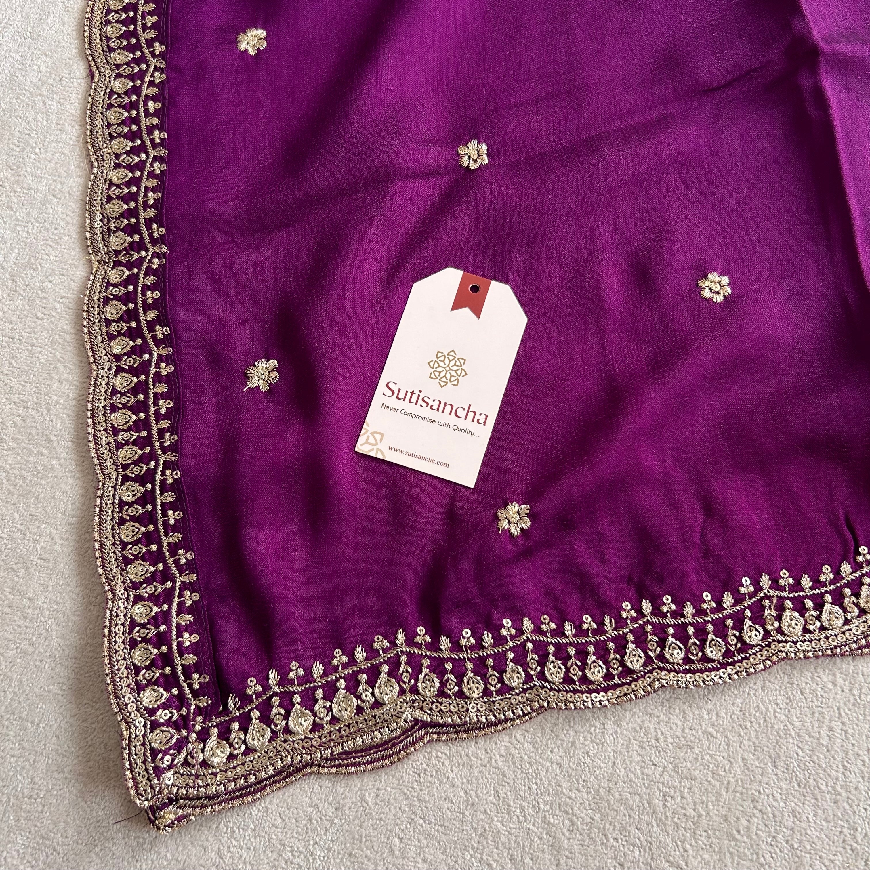 Elegant Vichitra Silk Dupatta with Intricate Thread Work Border by Sutisancha