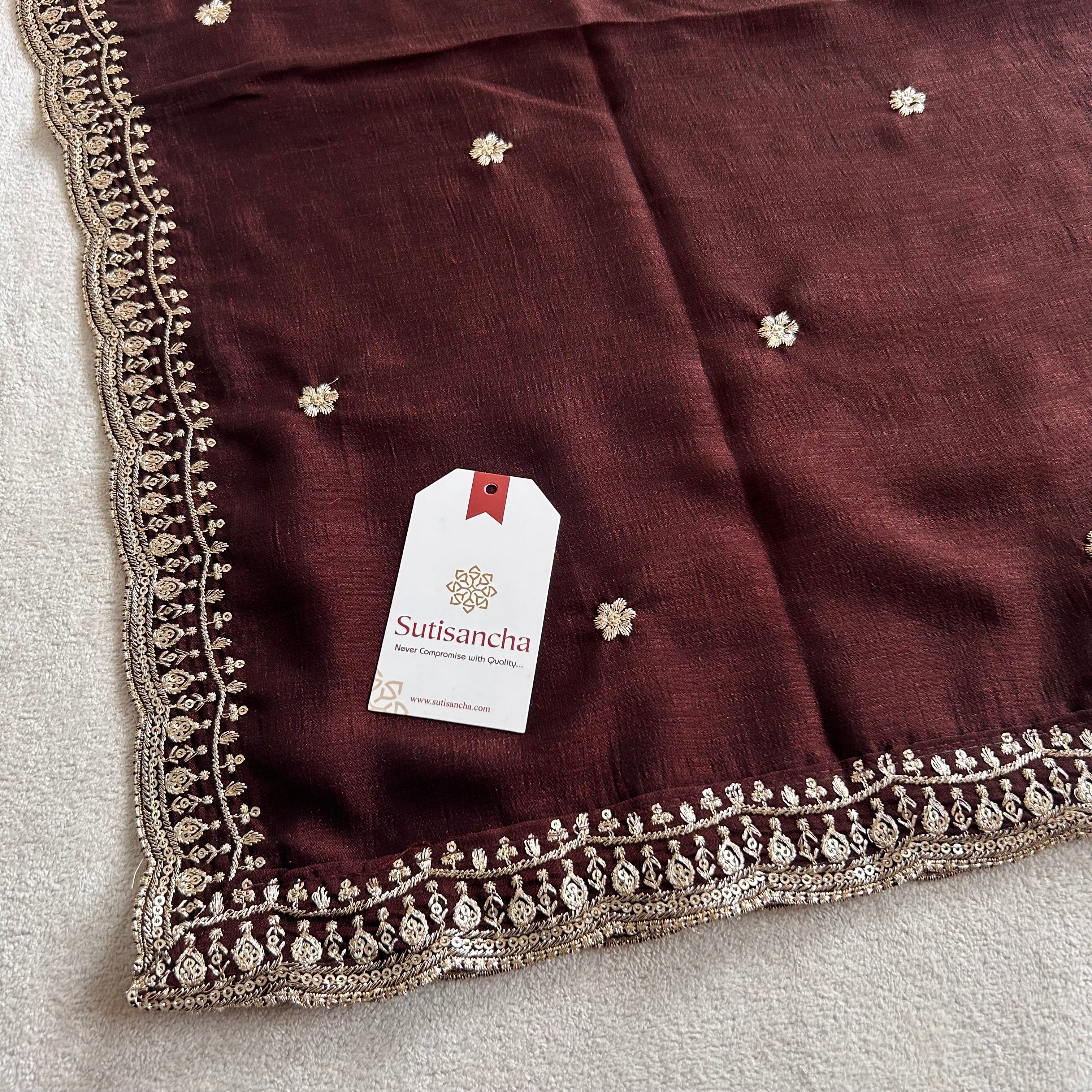 Elegant Vichitra Silk Dupatta with Intricate Thread Work Border by Sutisancha