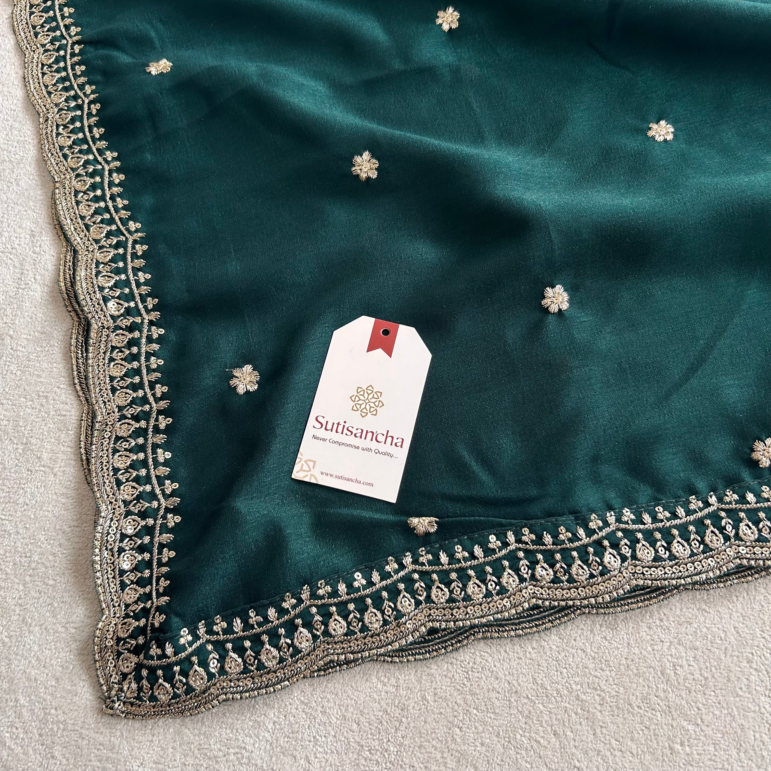 Elegant Vichitra Silk Dupatta with Intricate Thread Work Border by Sutisancha