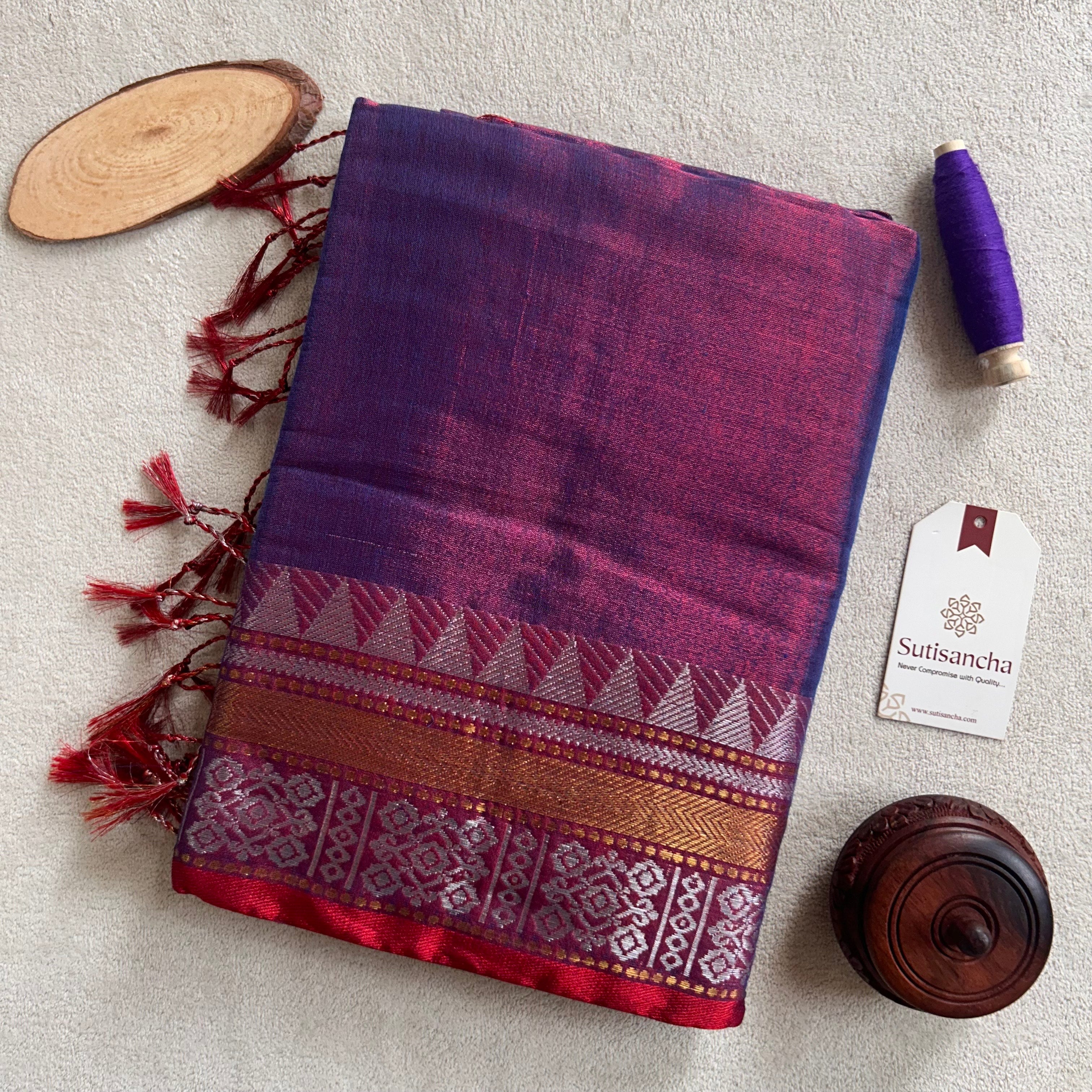 Artisan’s Touch: Purple Handloom Tissue Cotton Saree