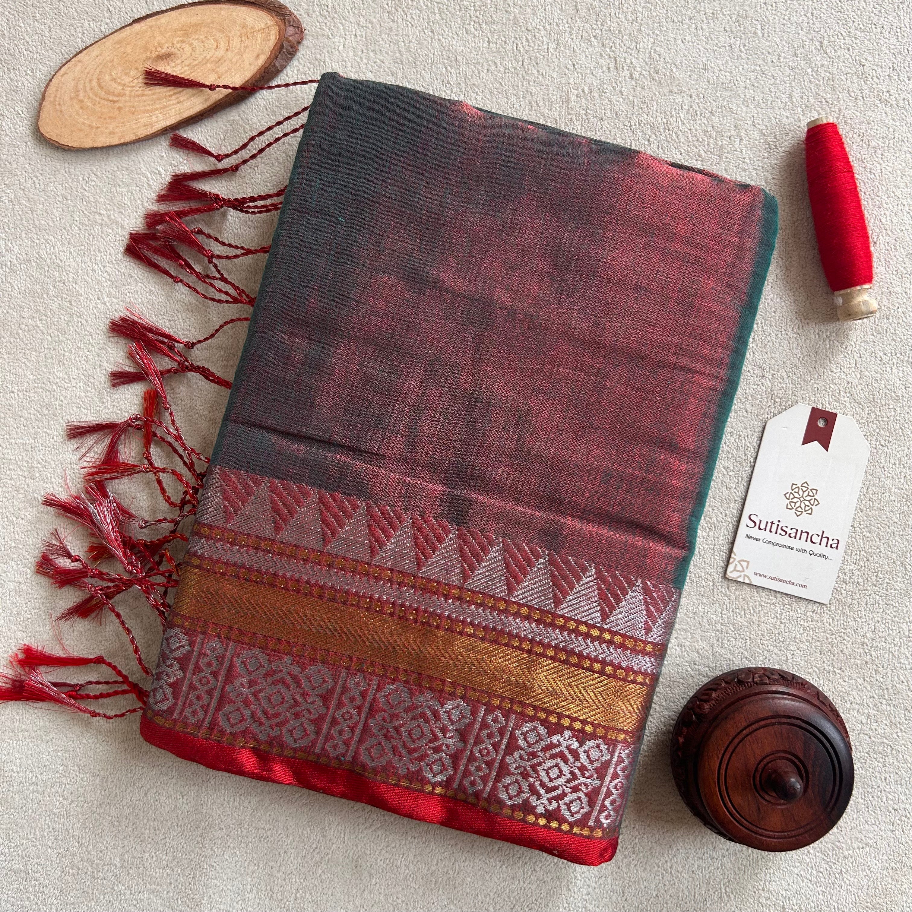 Artisan’s Touch: Dualtone Rama Handloom Tissue Cotton Saree