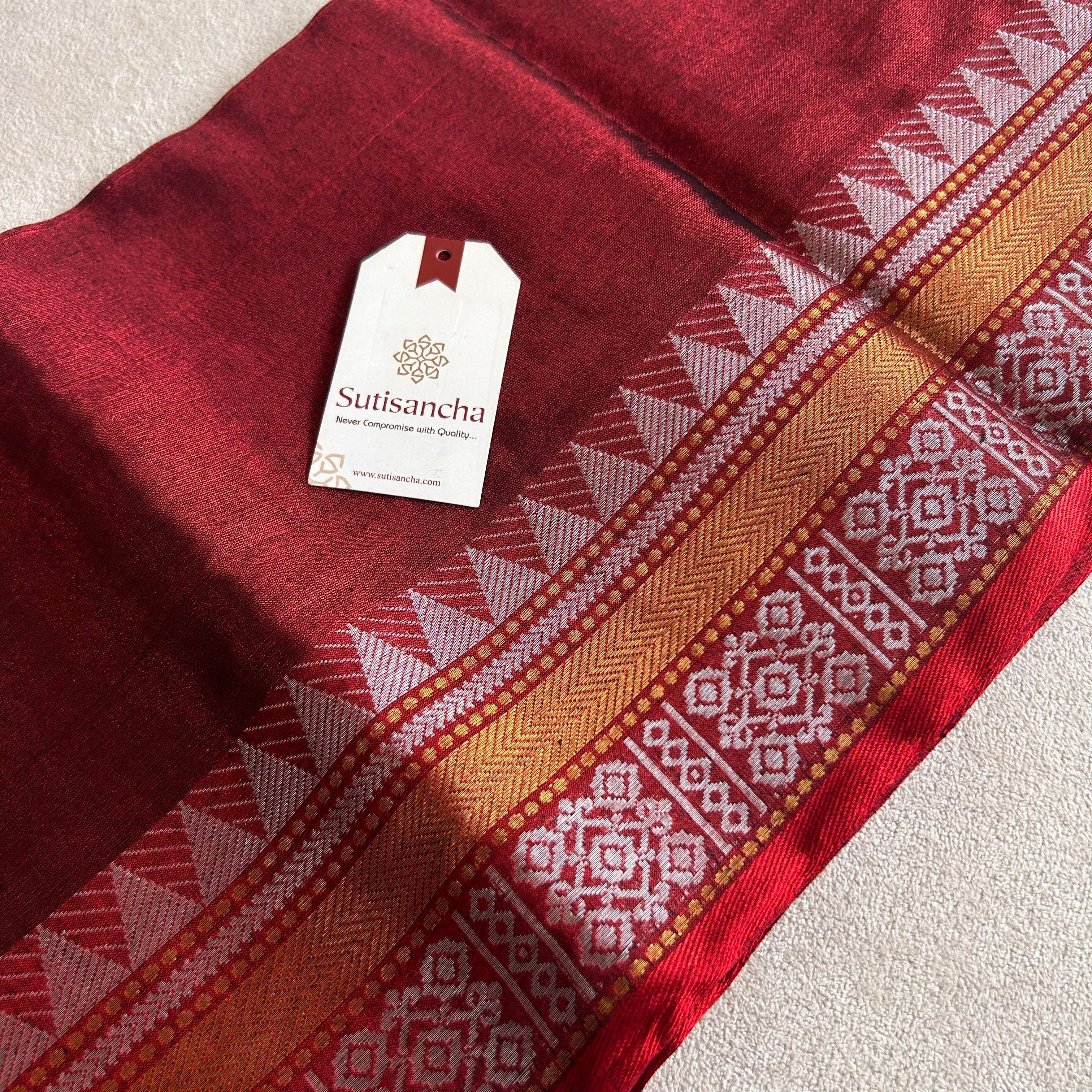 Artisan’s Touch: Maroon Handloom Tissue Cotton Saree