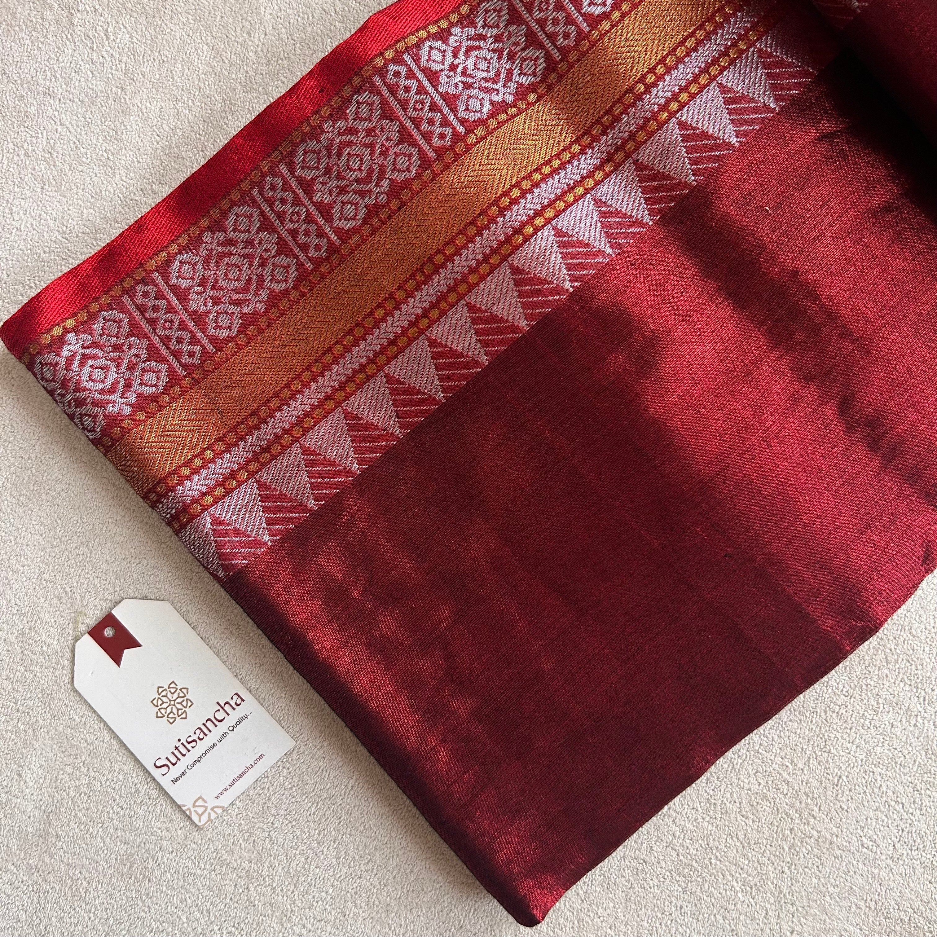 Artisan’s Touch: Maroon Handloom Tissue Cotton Saree