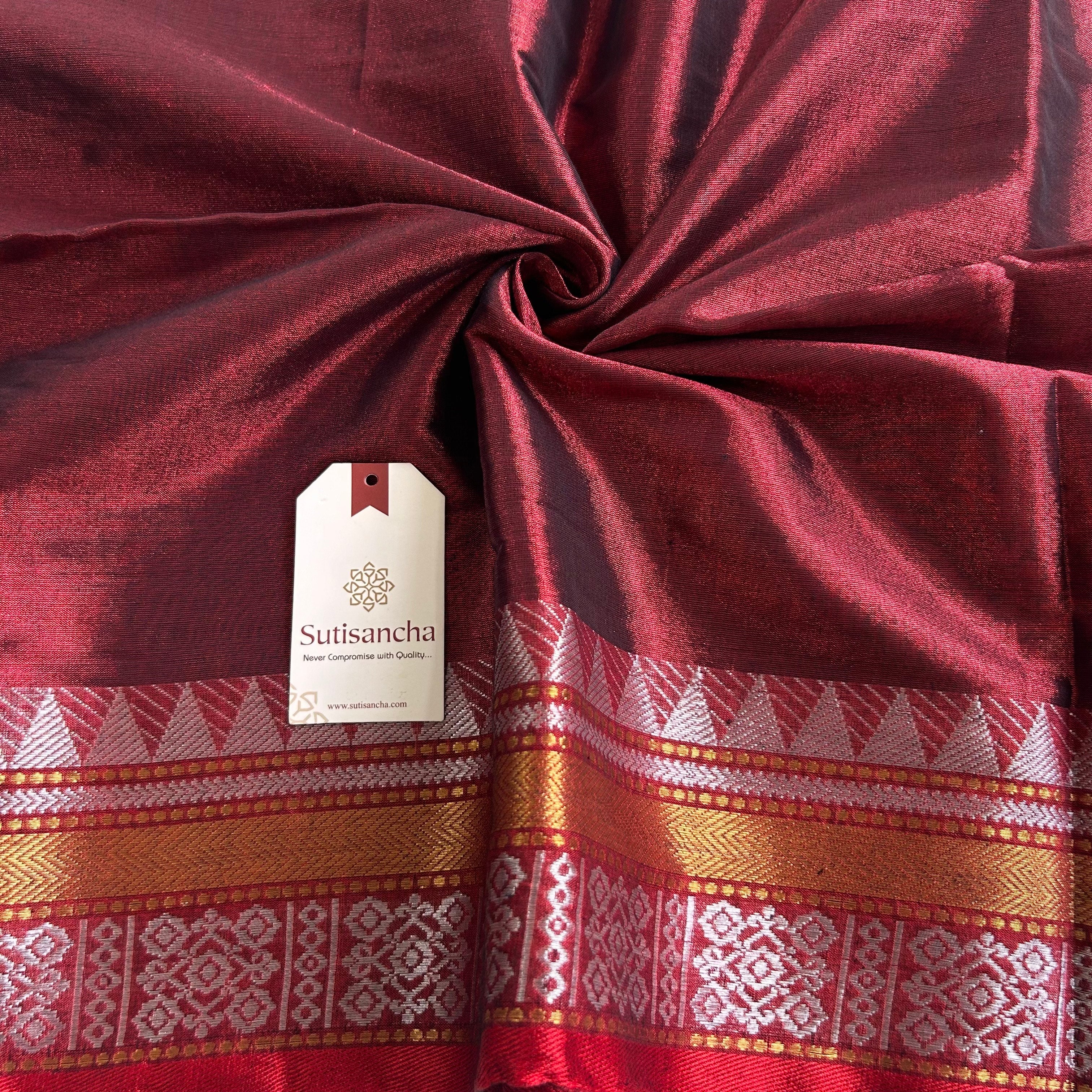 Artisan’s Touch: Maroon Handloom Tissue Cotton Saree