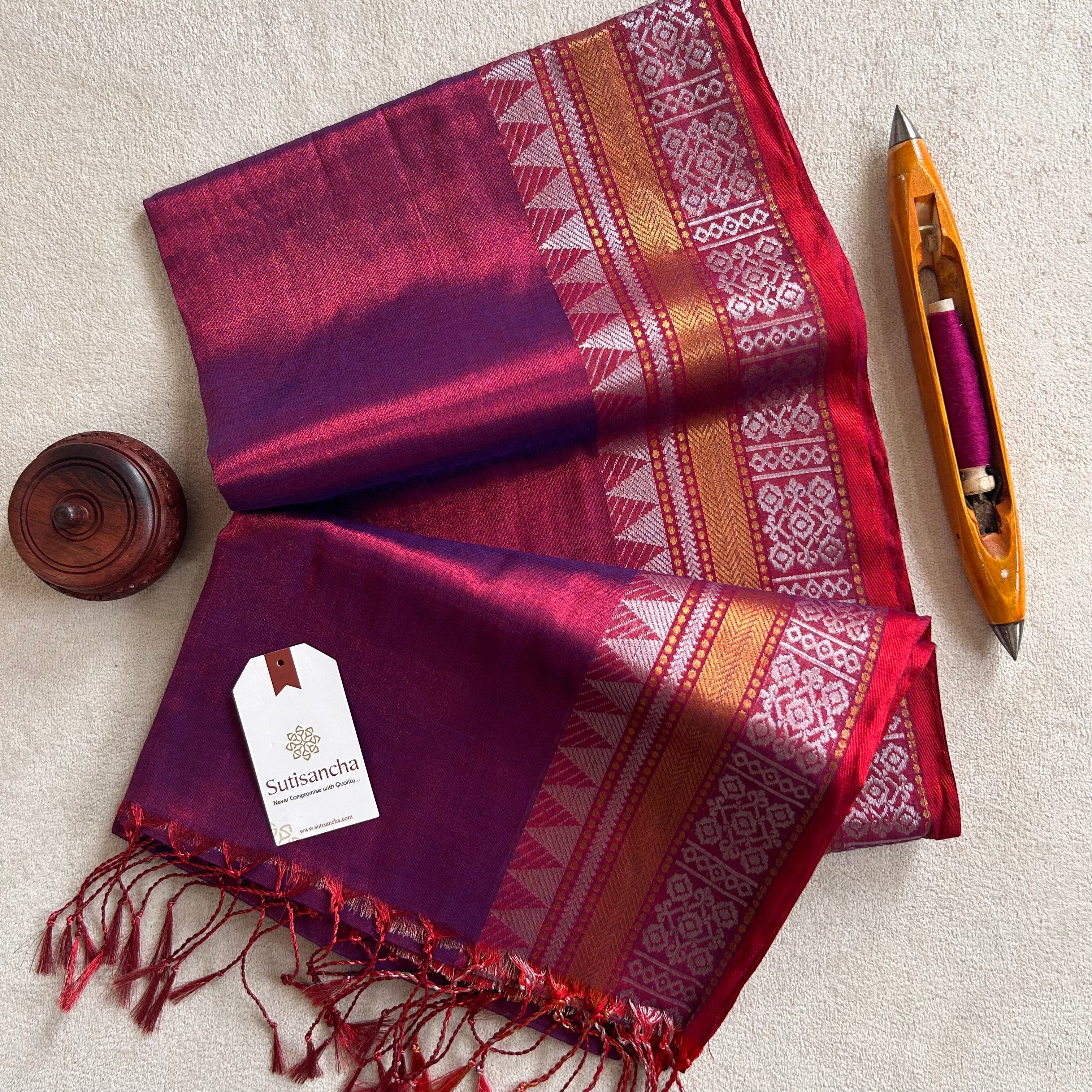 Artisan’s Touch: Magenta Handloom Tissue Cotton Saree