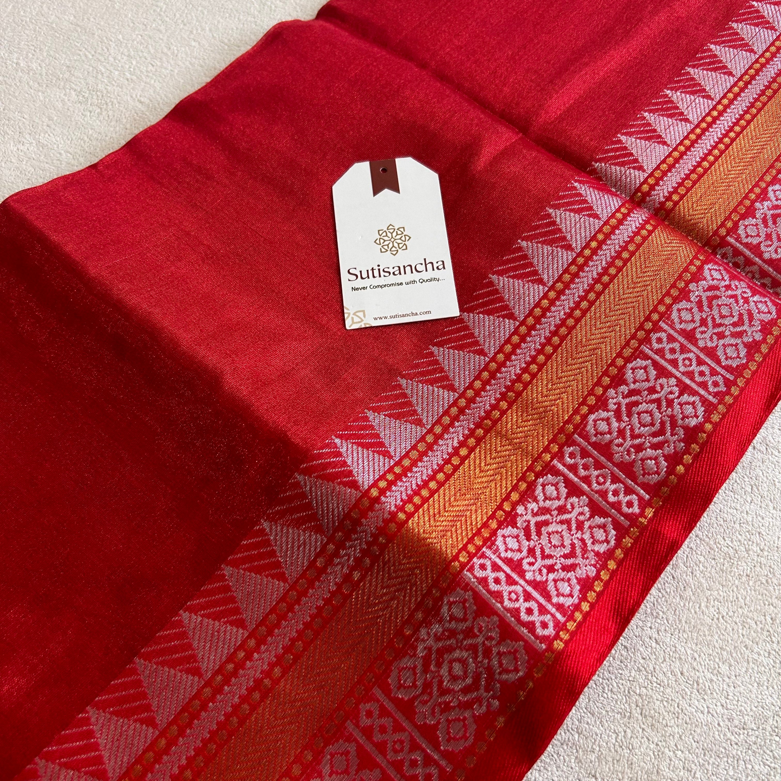 Artisan’s Touch: Red Handloom Tissue Cotton Saree