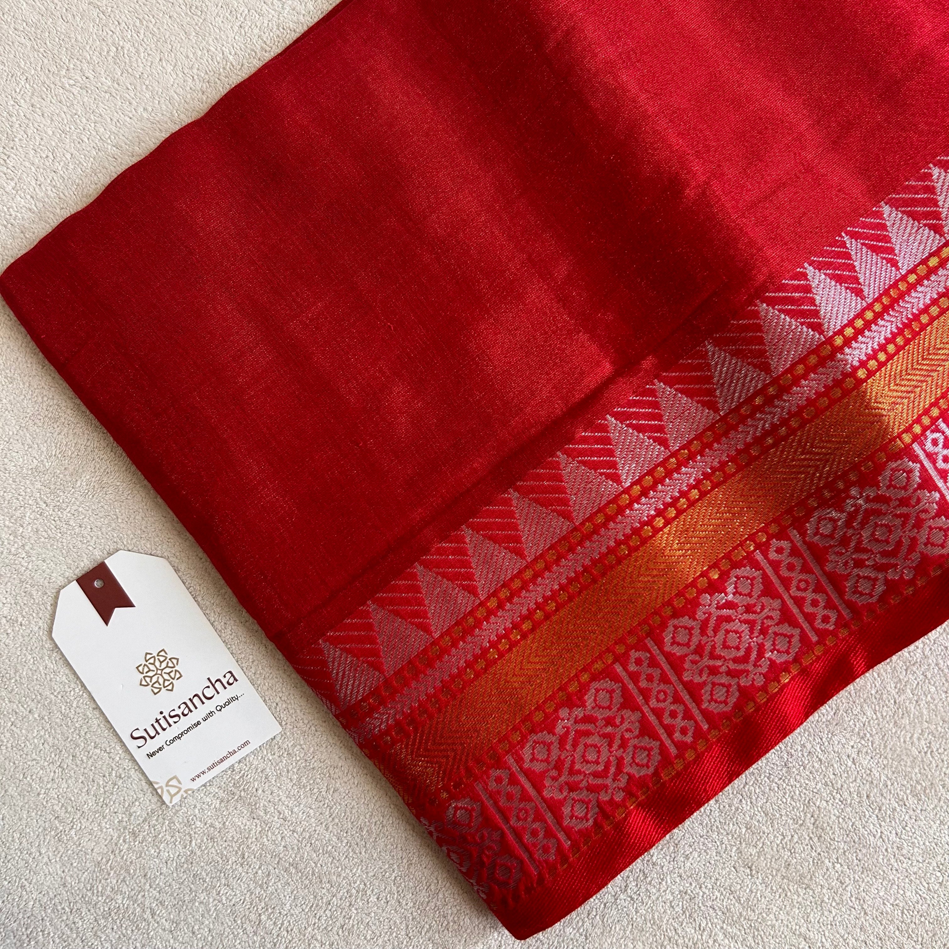 Artisan’s Touch: Red Handloom Tissue Cotton Saree