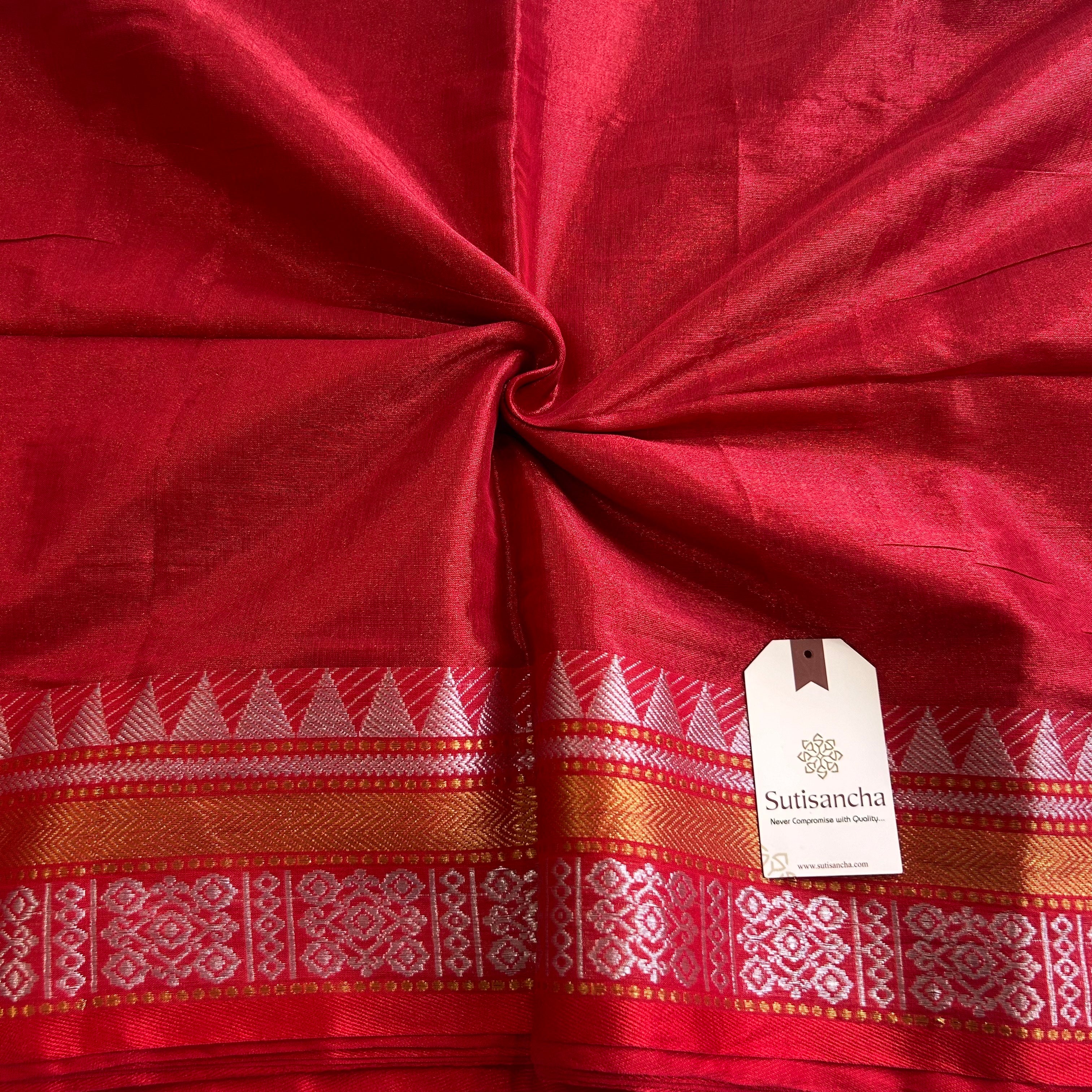 Artisan’s Touch: Red Handloom Tissue Cotton Saree