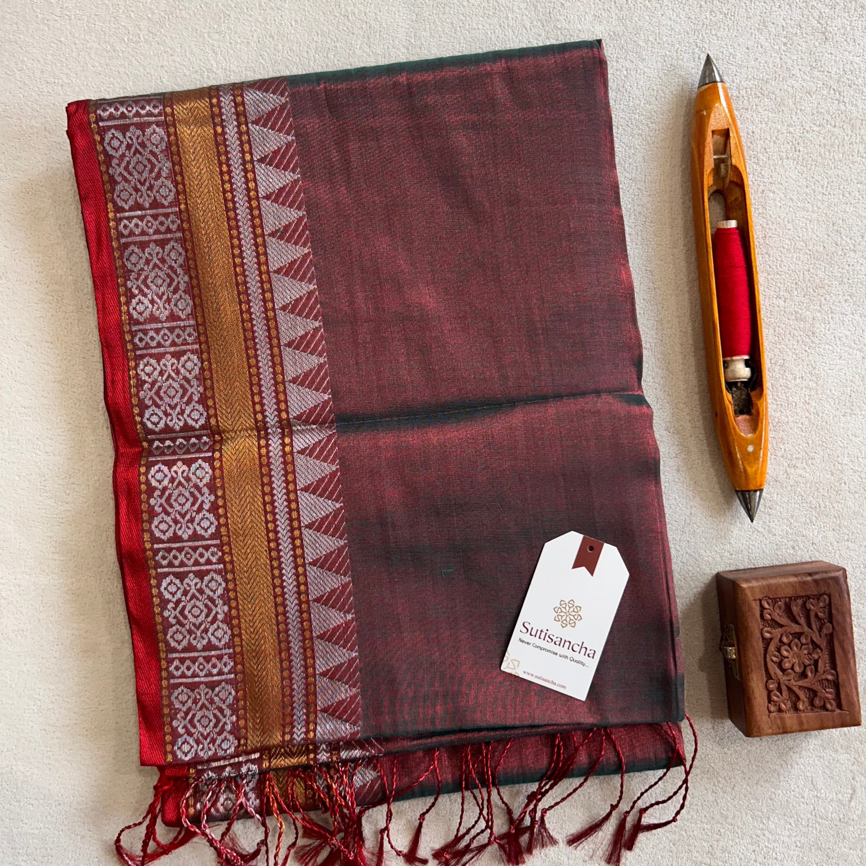 Artisan’s Touch: Dualtone Rama Handloom Tissue Cotton Saree