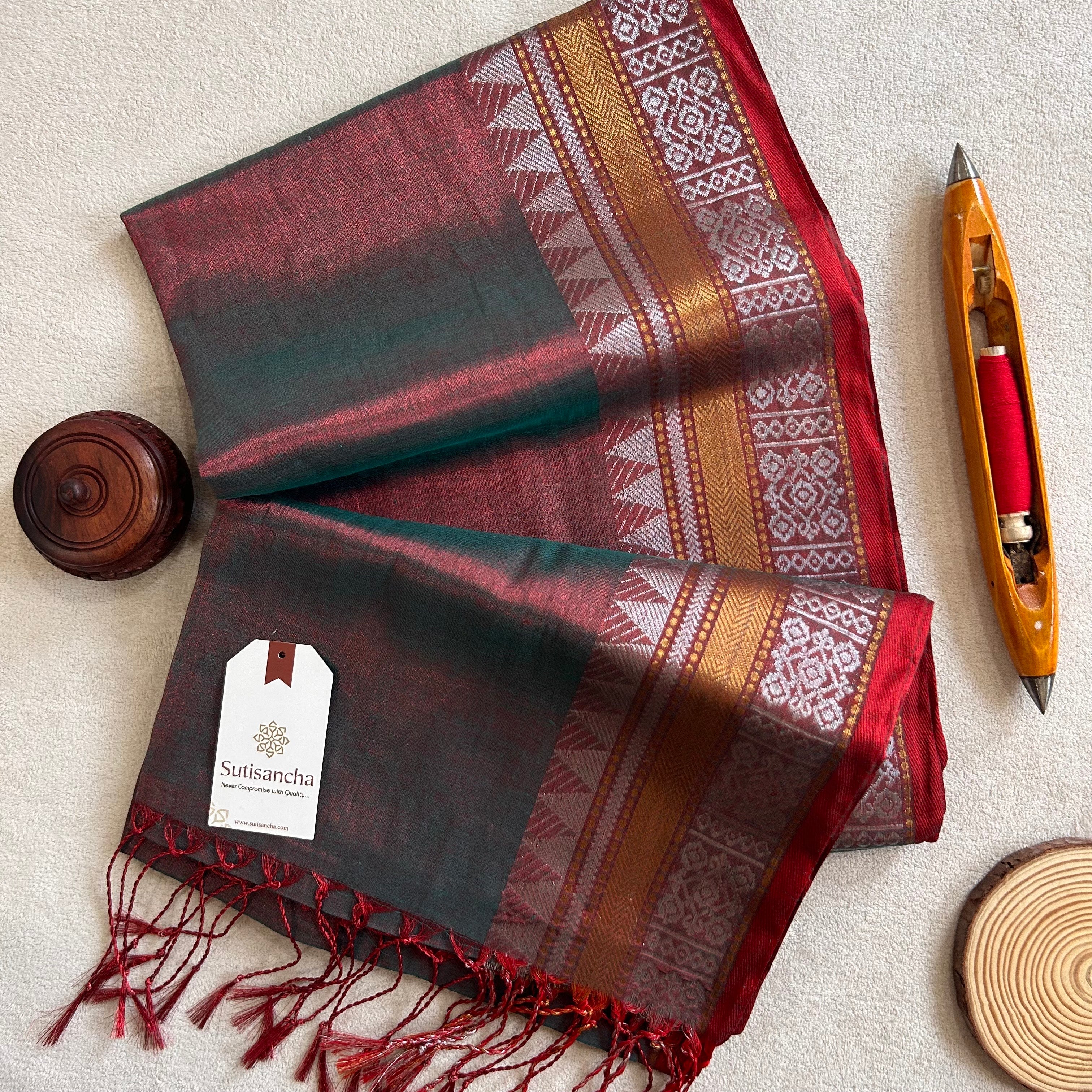 Artisan’s Touch: Dualtone Rama Handloom Tissue Cotton Saree