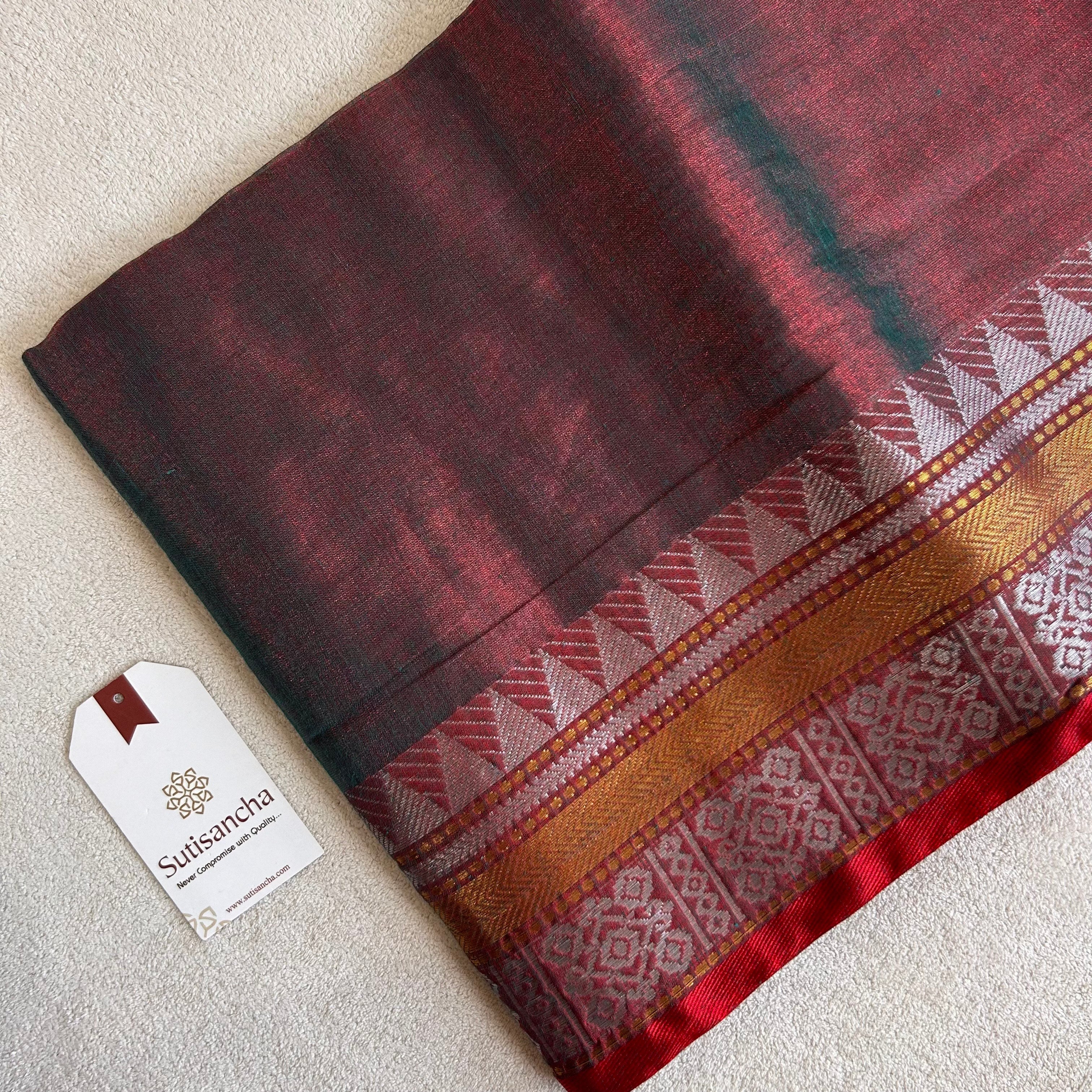 Artisan’s Touch: Dualtone Rama Handloom Tissue Cotton Saree