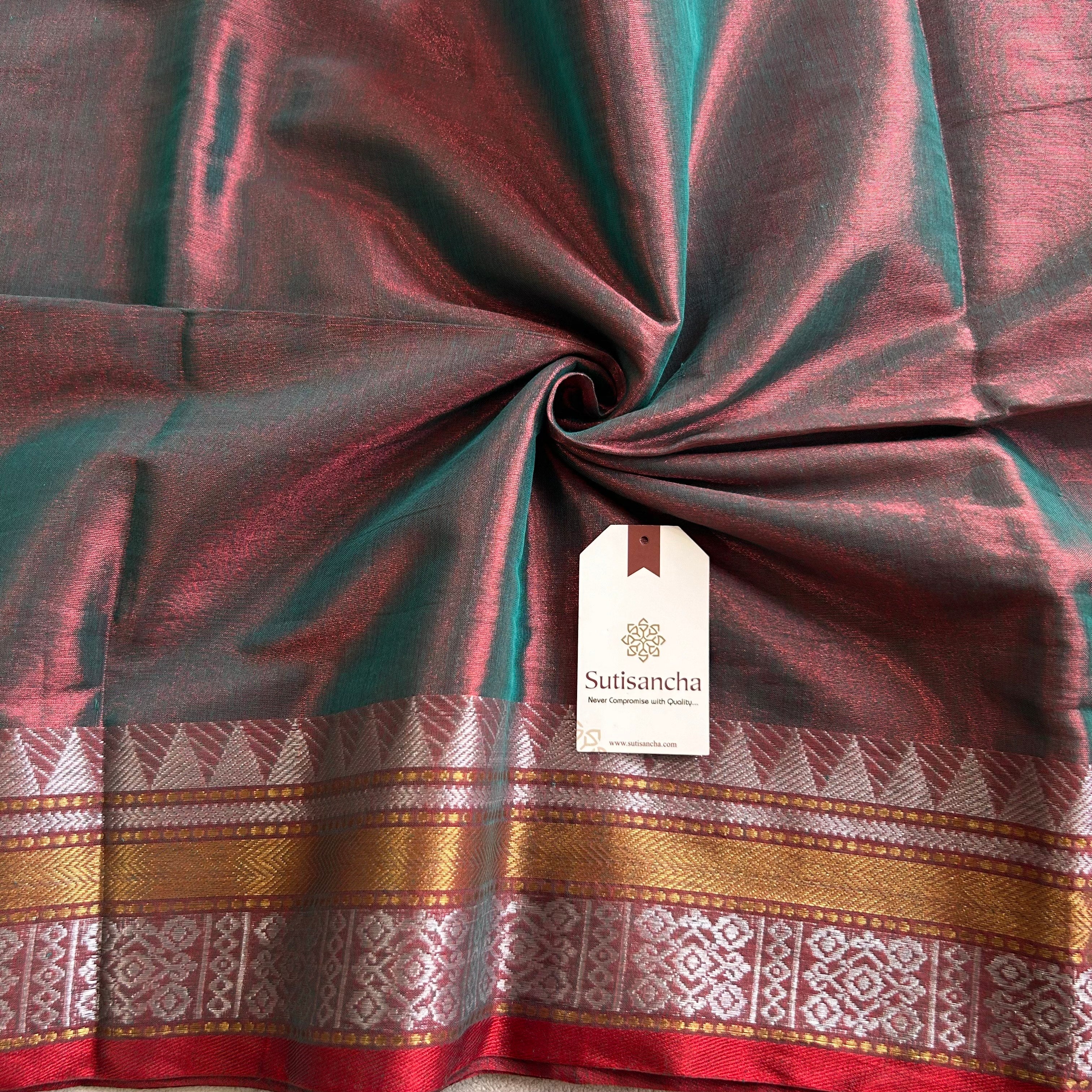 Artisan’s Touch: Dualtone Rama Handloom Tissue Cotton Saree