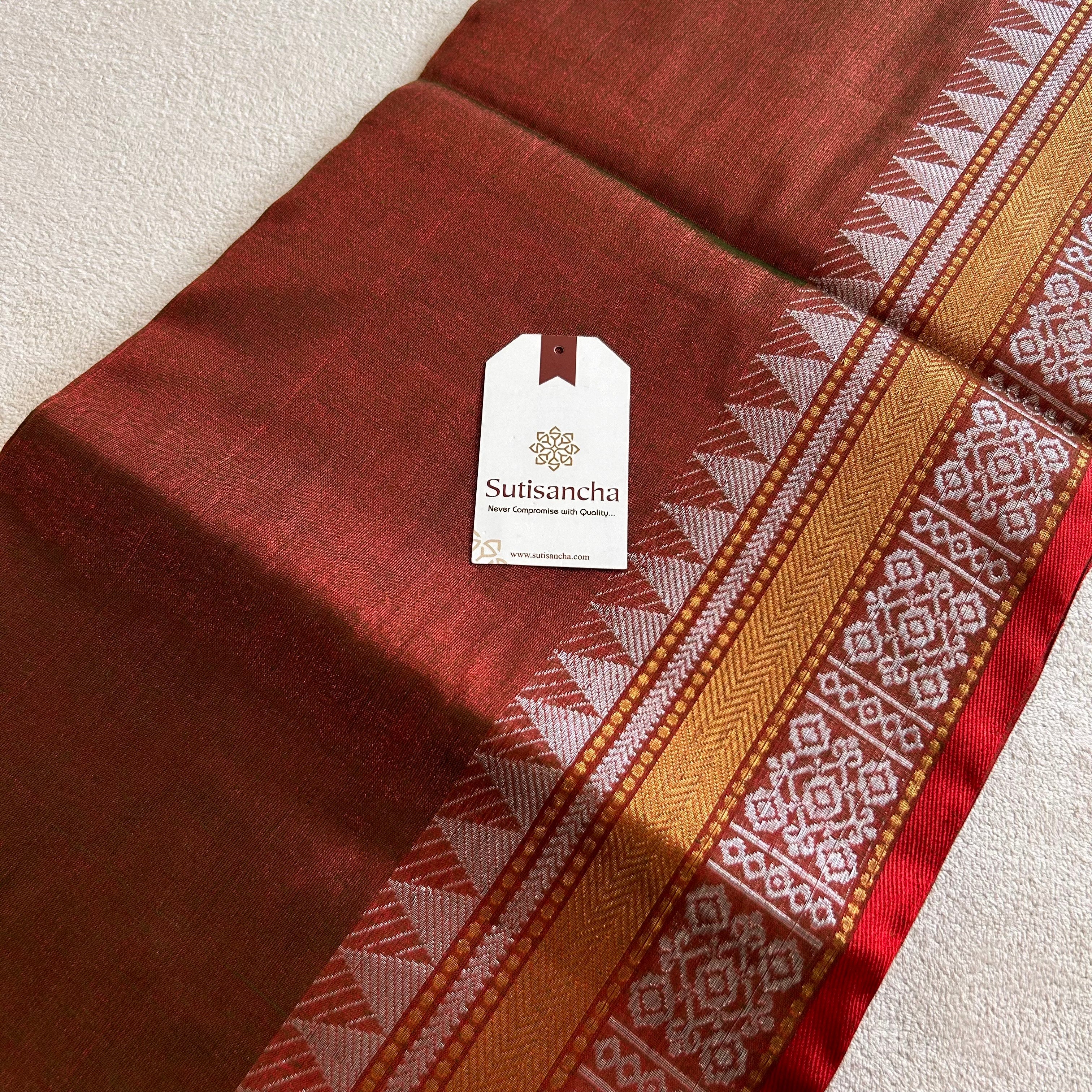 Artisan’s Touch: Dualtone red Handloom Tissue Cotton Saree