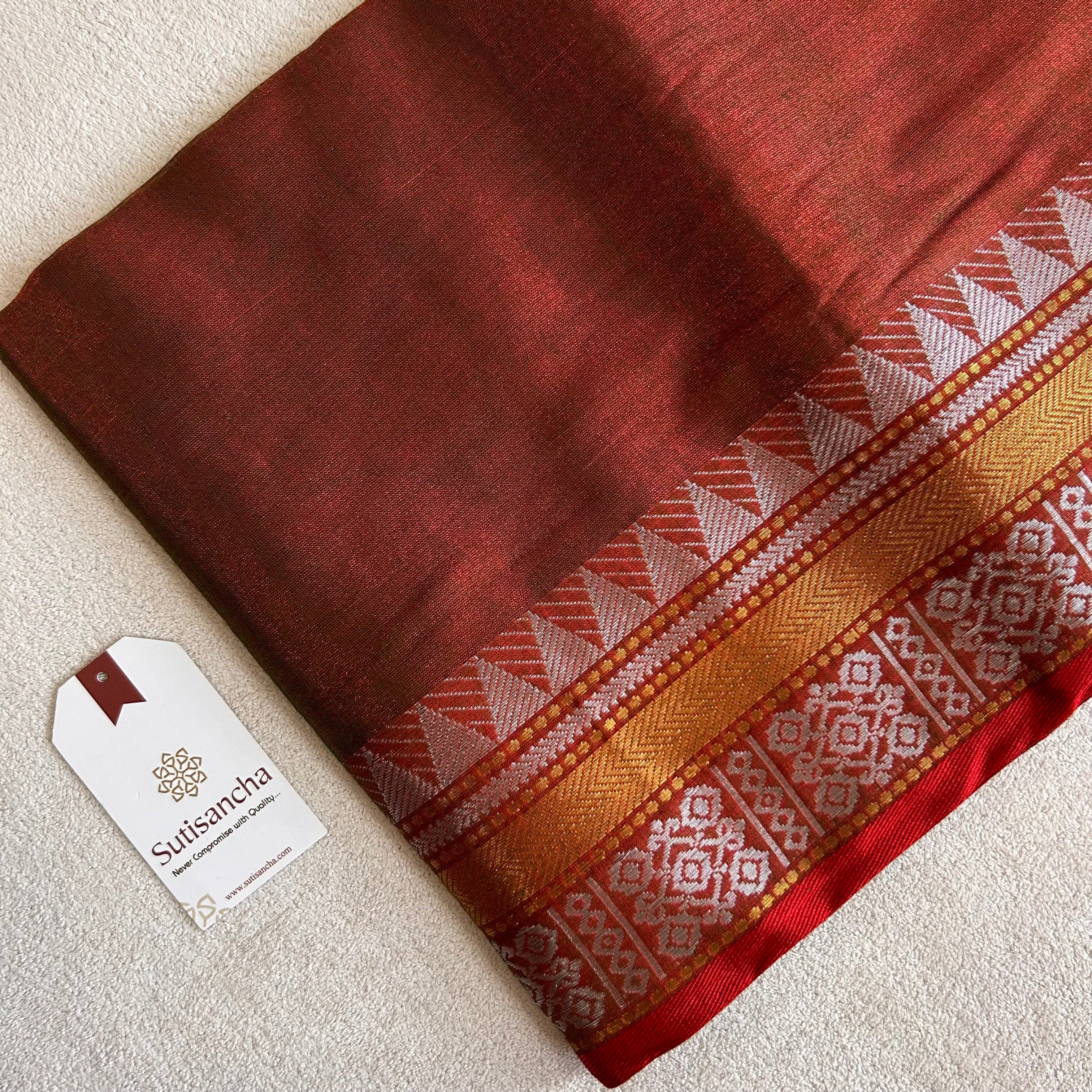 Artisan’s Touch: Dualtone red Handloom Tissue Cotton Saree