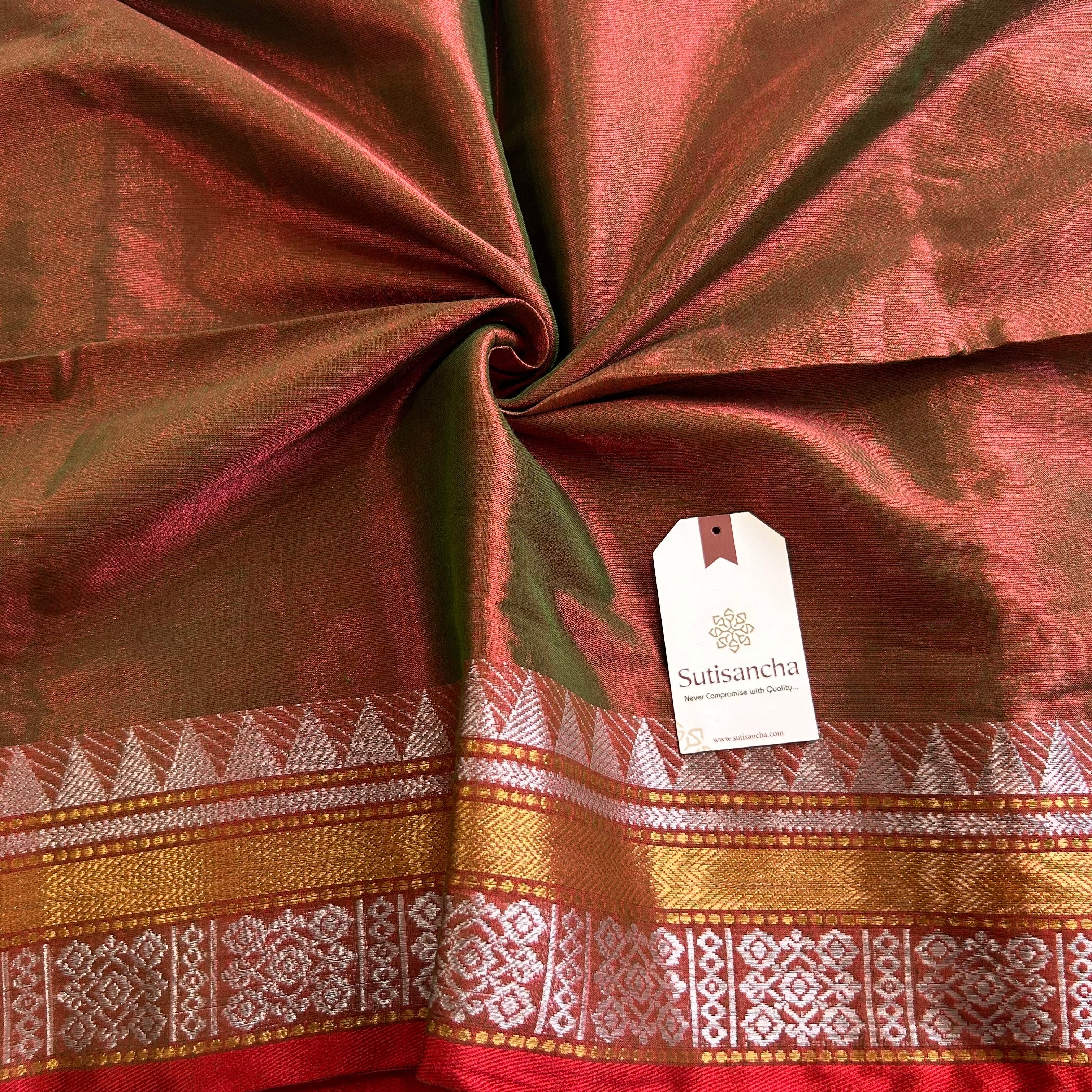 Artisan’s Touch: Dualtone red Handloom Tissue Cotton Saree