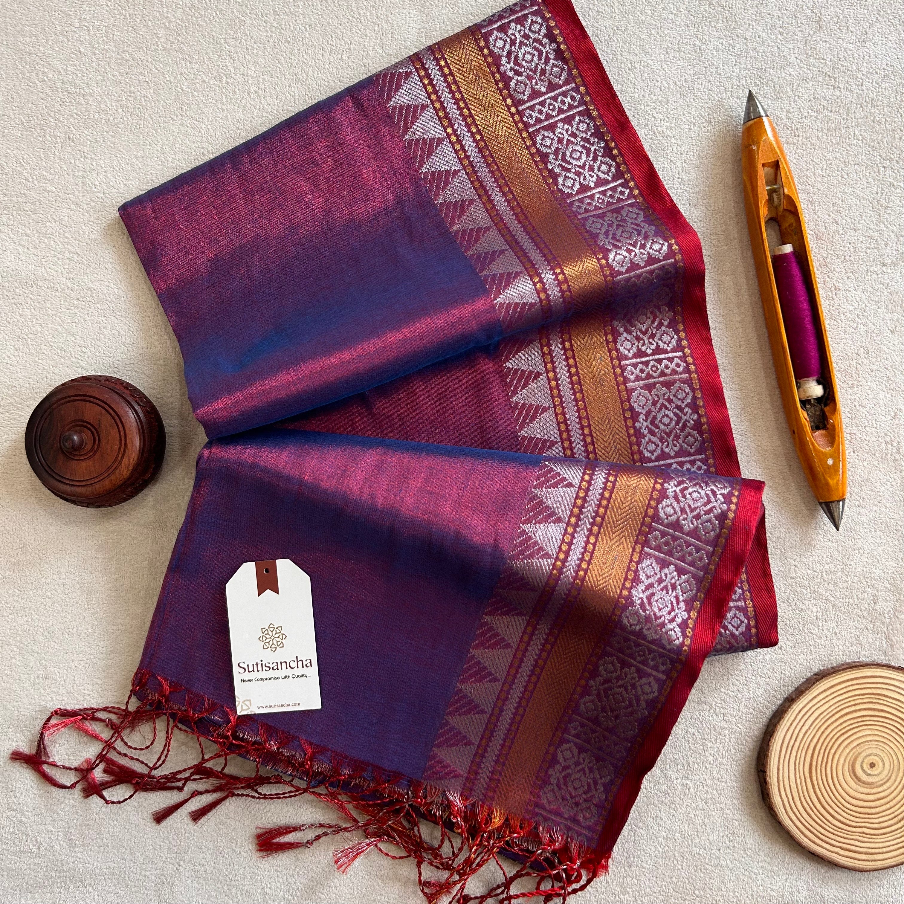 Artisan’s Touch: Purple Handloom Tissue Cotton Saree