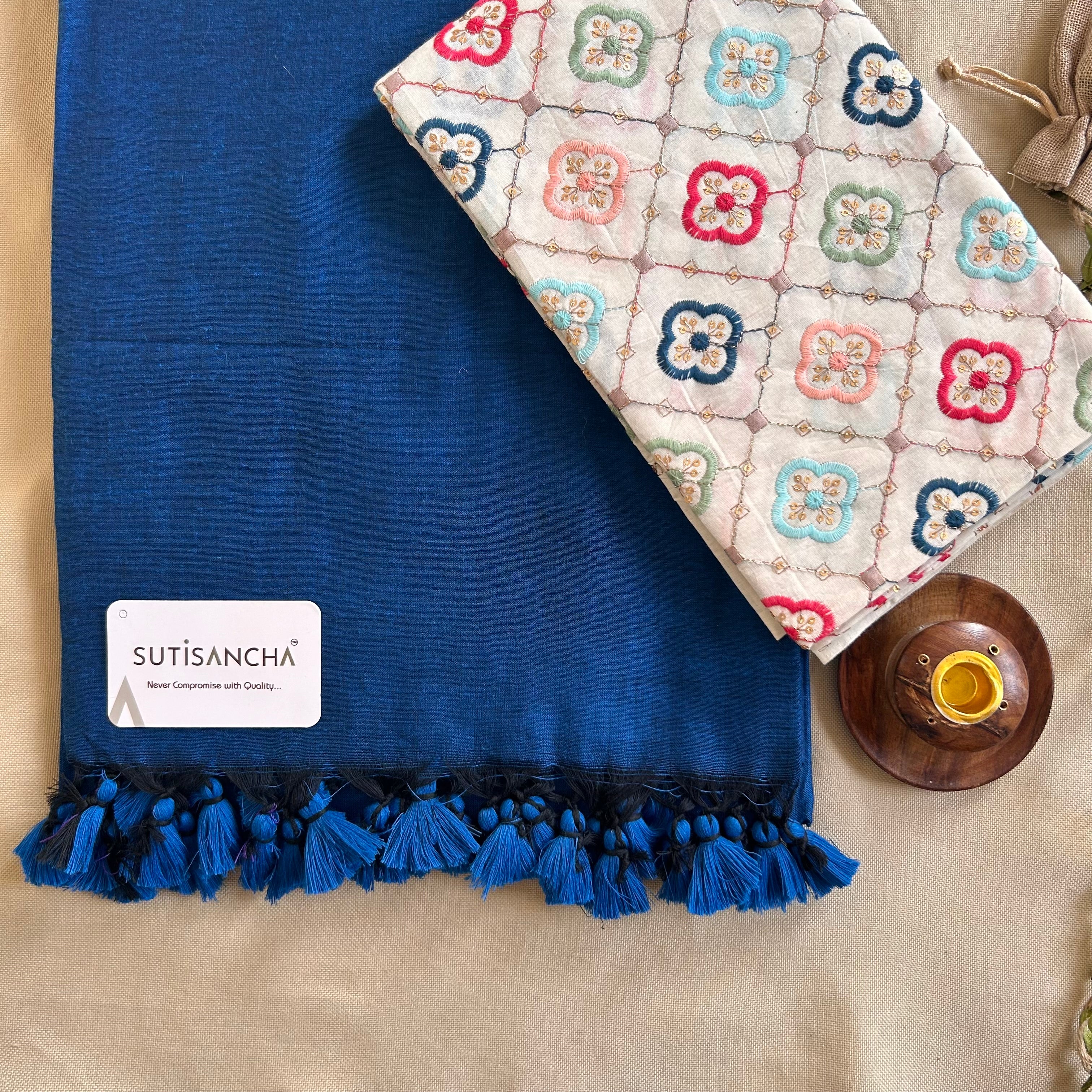 Sutisancha indigoBlue Handloom Cotton Saree with Designer Blouse