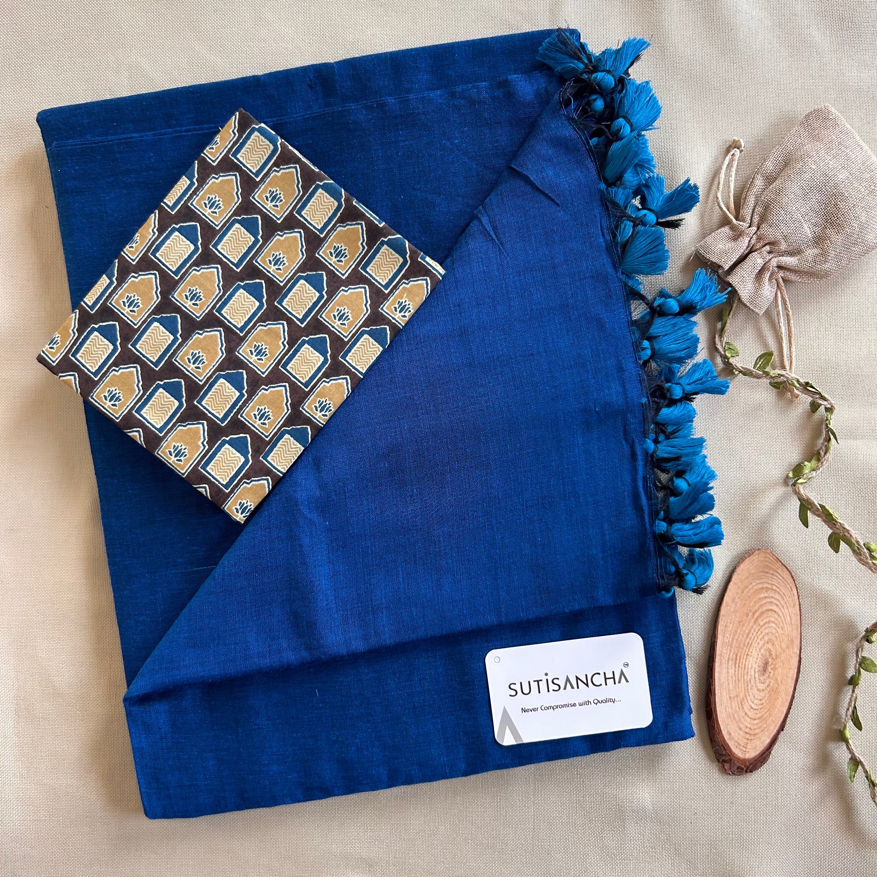 Sutisancha indigoblue Handloom Cotton Saree with Blouse