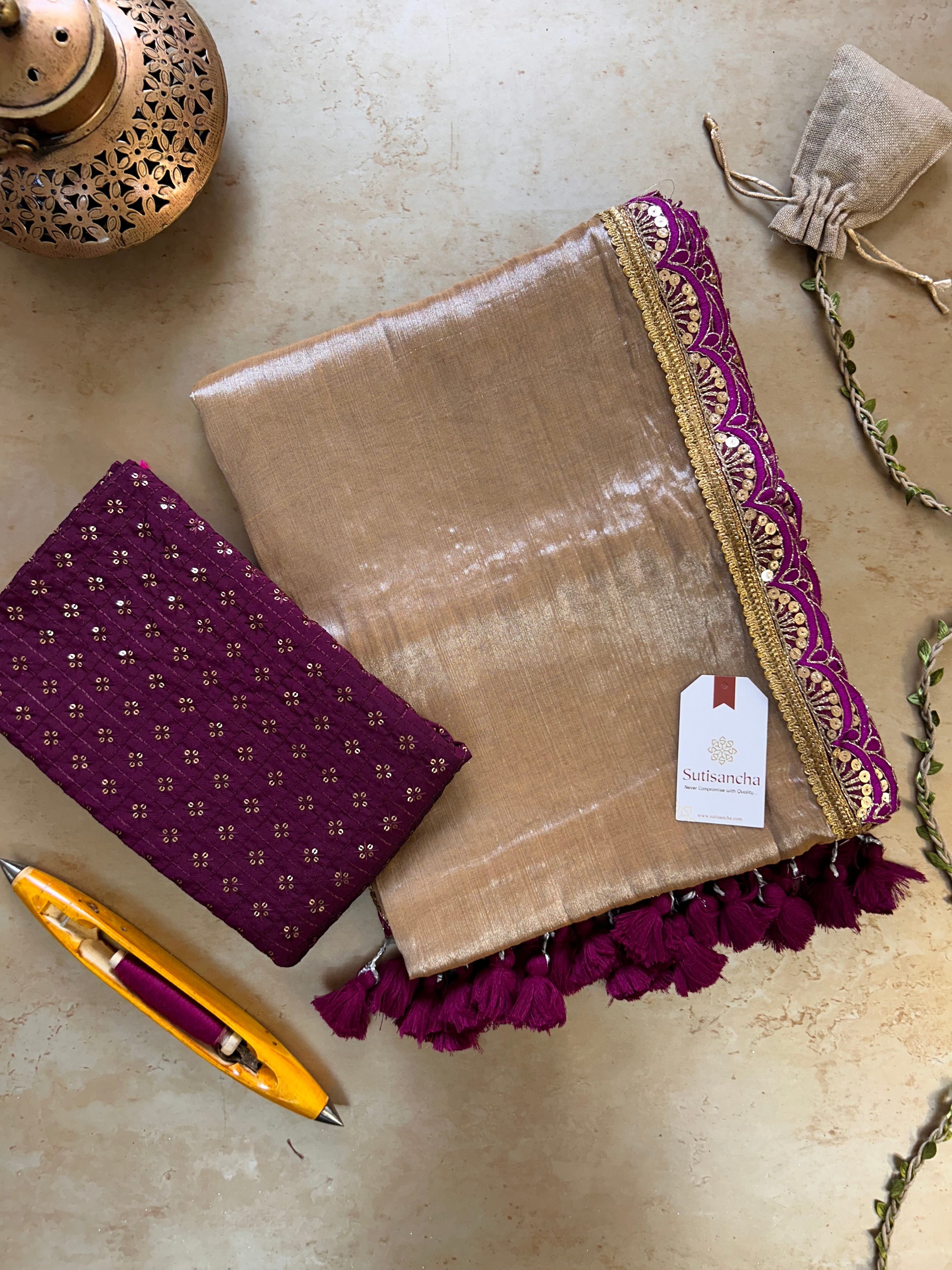 The Luxe Gleam Tissue Cotton Saree