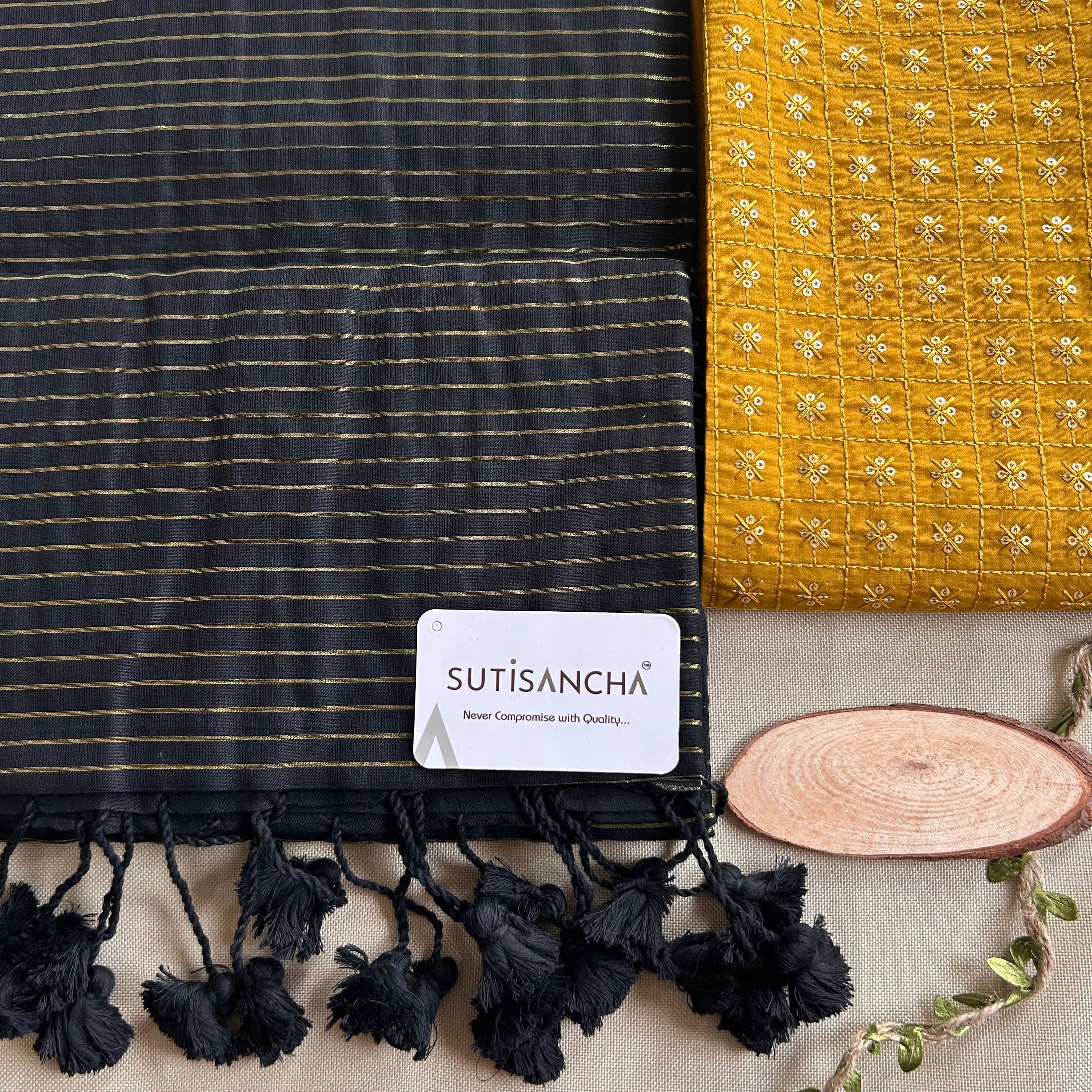 Sutisancha Black Stripe cotton Saree designer work Blouse