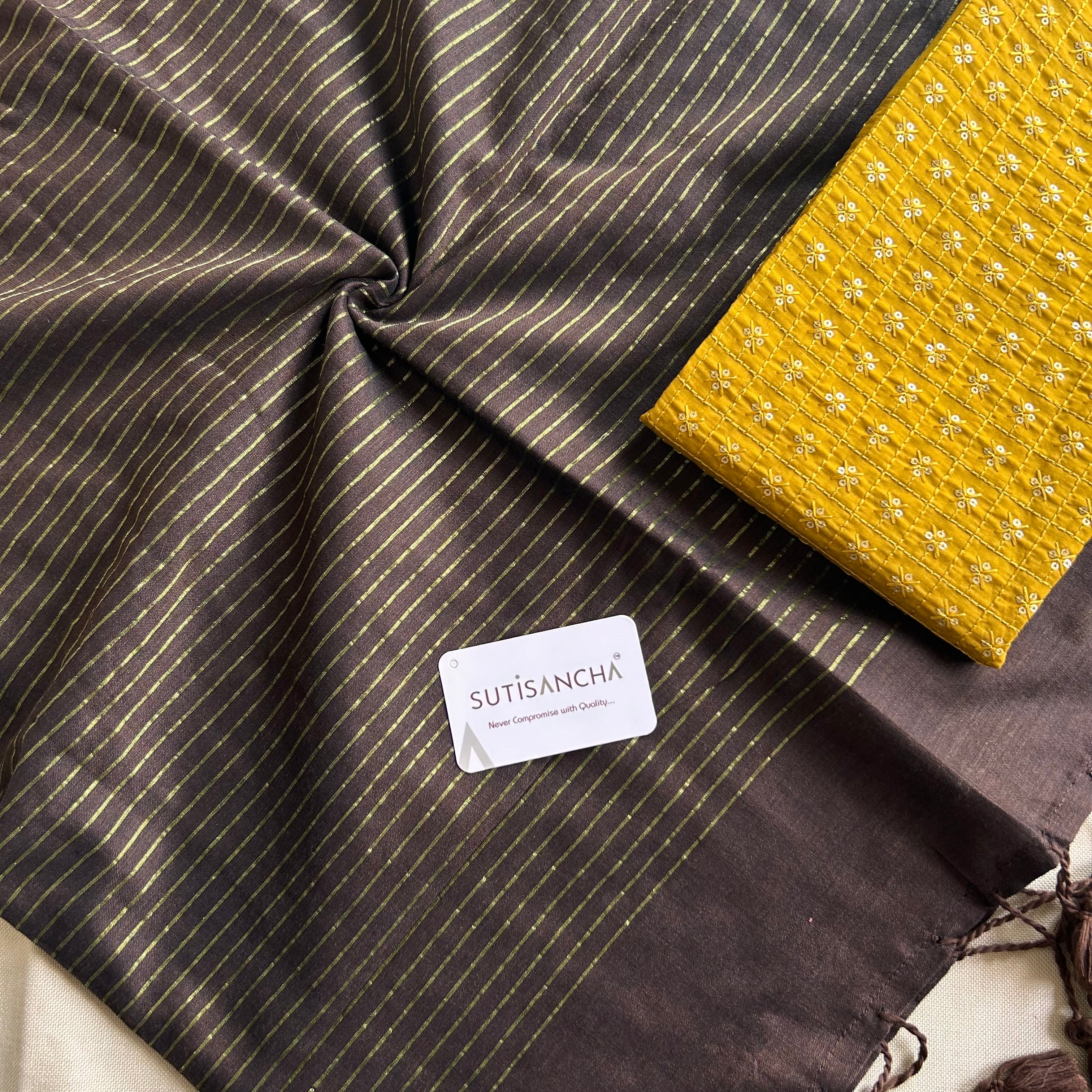 Sutisancha Brown Stripe cotton Saree designer work Blouse