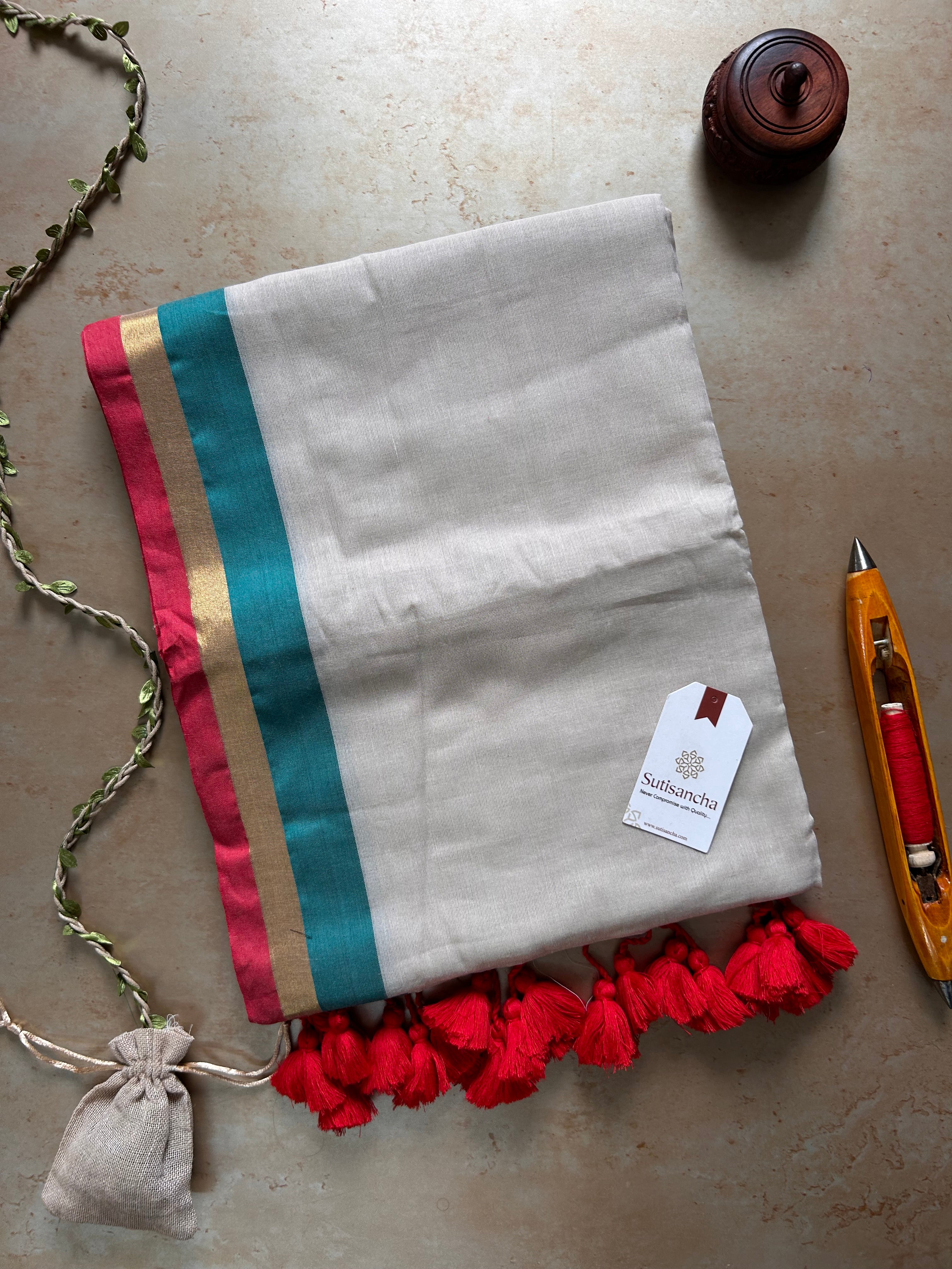 Border Bliss Mul Cotton Saree by Sutisancha